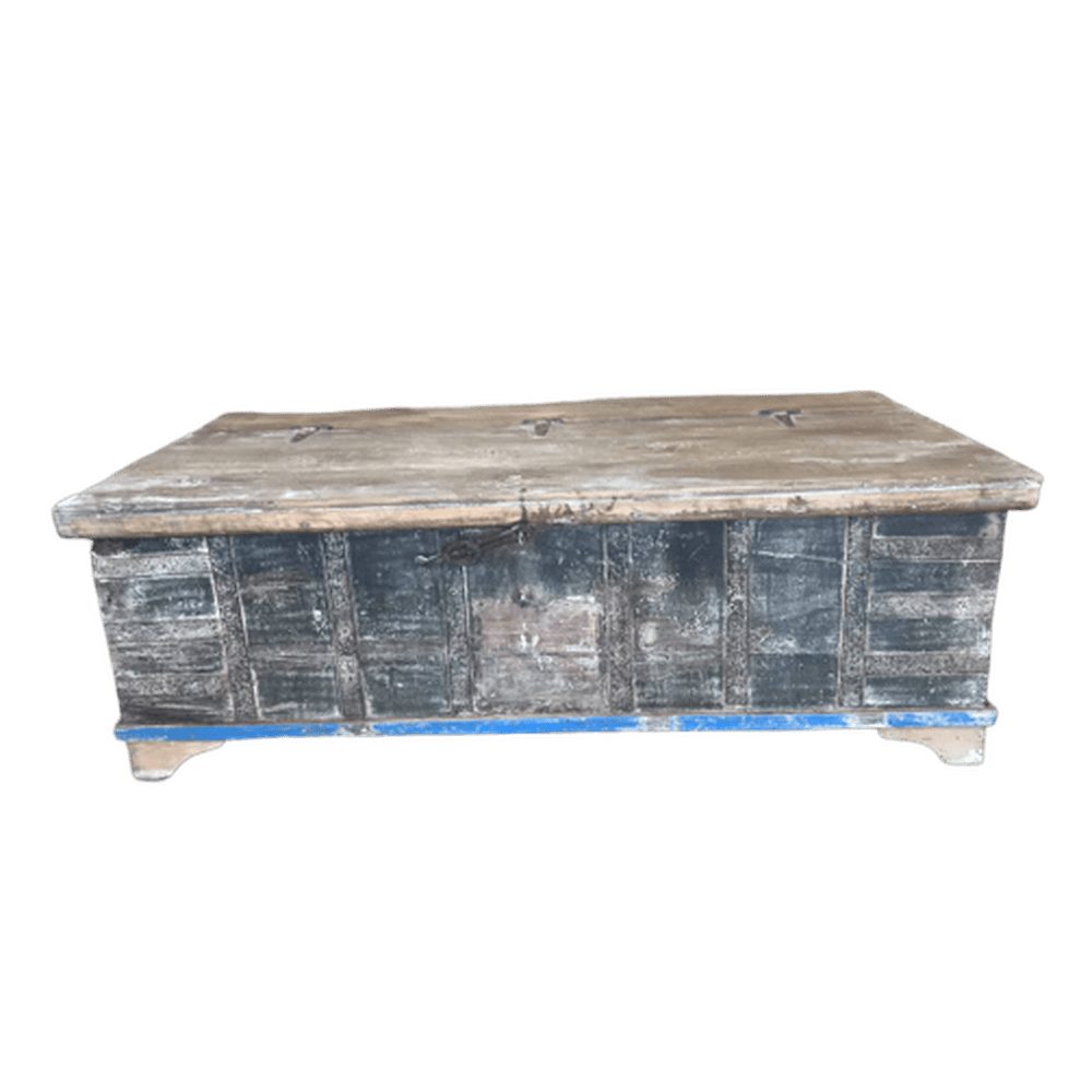 Luxury-Park-Direct Kommode Indien shabby chic lange Truhe Box mit Rollen weiss bemaltes Teak.Luxu