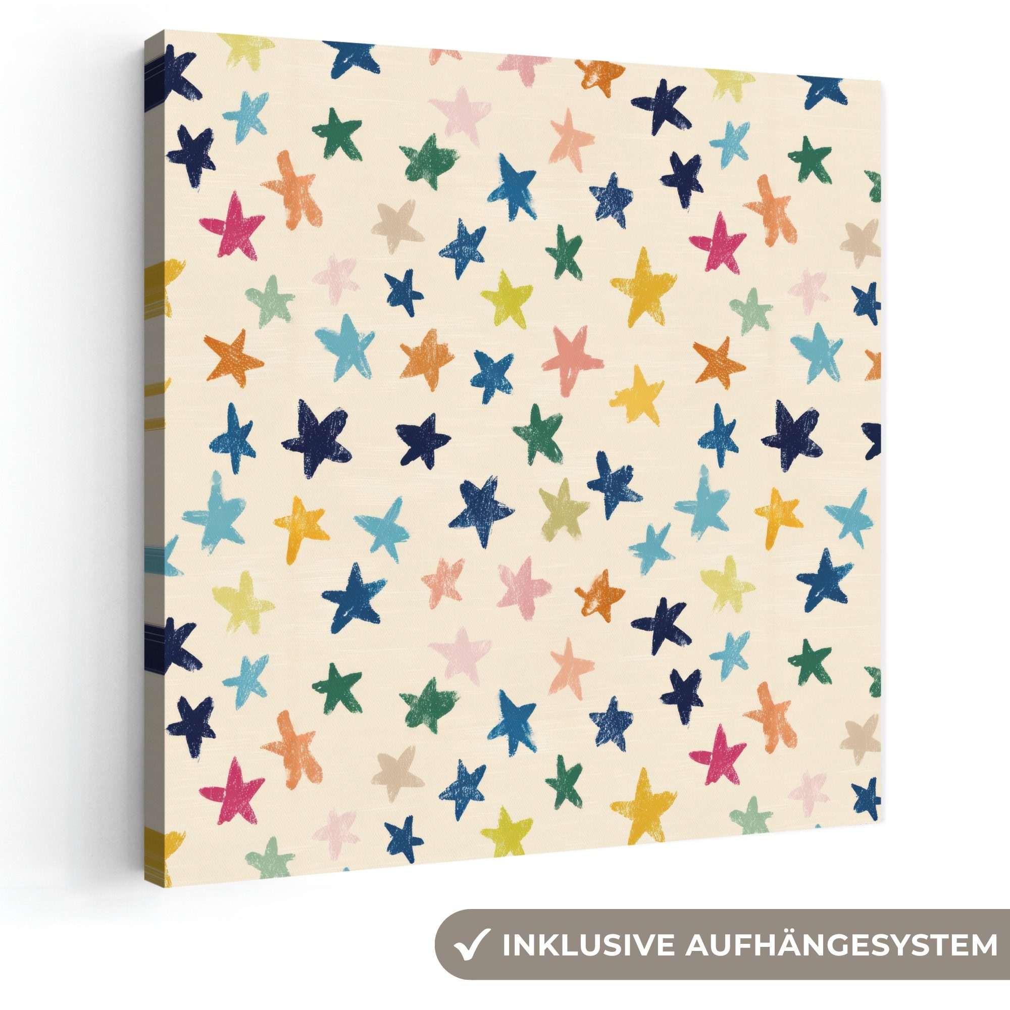 OneMillionCanvasses® Leinwandbild Muster - Sterne - Farbenfroh, Fotodruck (1 St), Wandbild, Deko Schlafzimmer Wohnzimmer Flur 20x20 cm