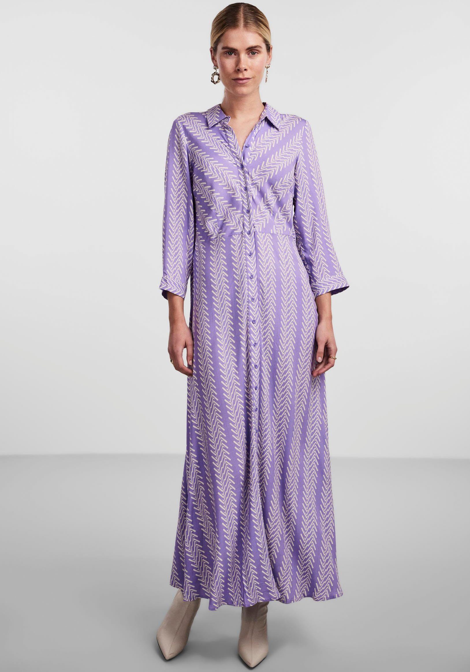 Y.A.S Hemdblusenkleid YASSAVANNA LONG SHIRT DRESS Ärmel Bougainvillea 3/4 mit AOP:BOHO