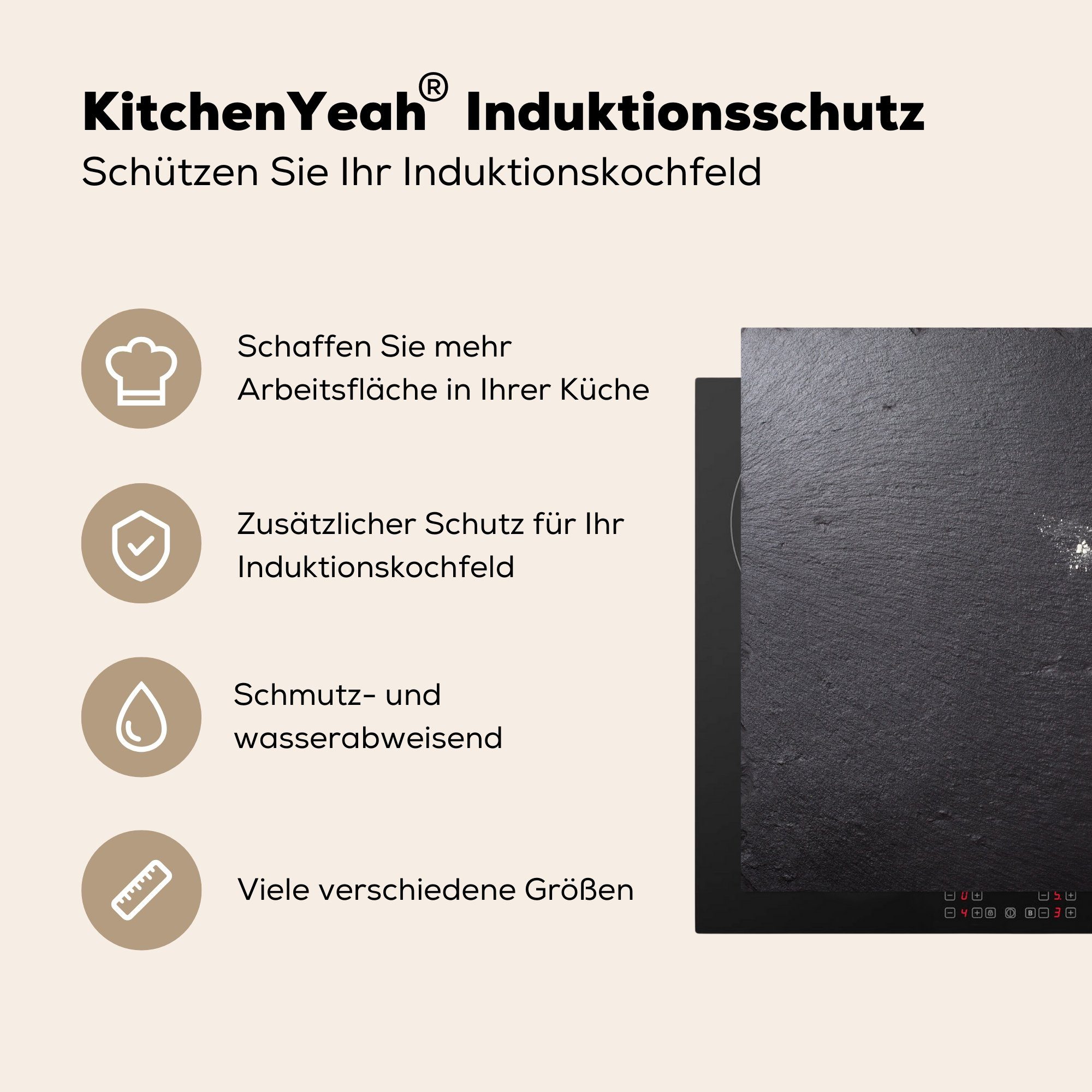 Küchenutensilien Nudelholz Induktionsschutz, Induktionskochfeld, Löffel, MuchoWow Ceranfeldabdeckung Vinyl, - Backen tlg), - (1 - 59x51 Herdblende-/Abdeckplatte cm,