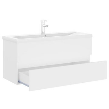 vidaXL Waschtisch Waschbeckenunterschrank mit Einbaubecken Weiß Spanplatte 100 cm