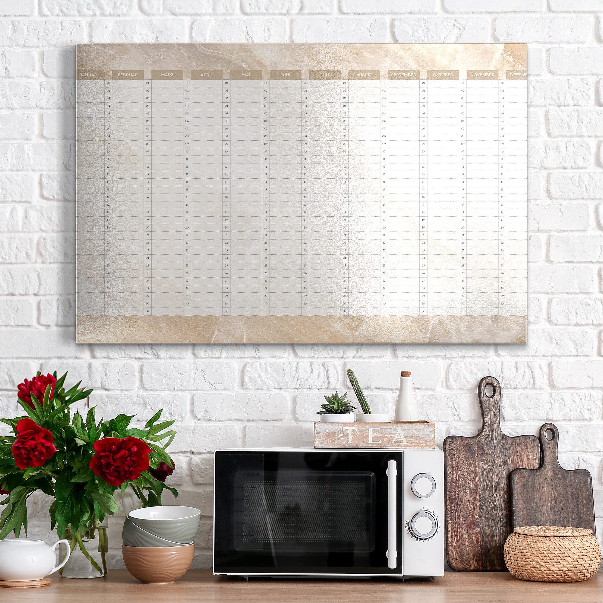 DEQORI Magnettafel 'Jahresplaner Beige (DE)', Metall Whiteboard für alle Magnete, Magnetboard magnetisch – Bild 3 von 5