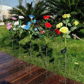 Rutaqian LED Solarleuchte Rosenblüten-Solar-Gartenleuchte Verbessertes LED-Solarlicht, 5 Blumen/Bündel, Wasserdichte Solar-dekorative Lichter für Weg, Hof, Garten, Rasen