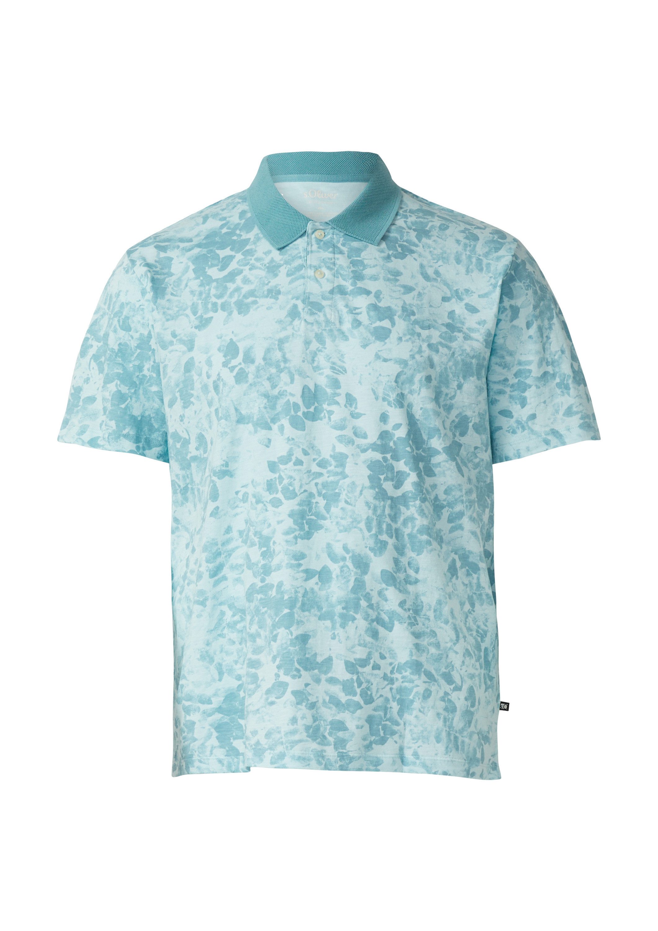 s.Oliver Kurzarmshirt Polo-Shirt Poloshirt mit All-over-Print und Flammgarnstruktur