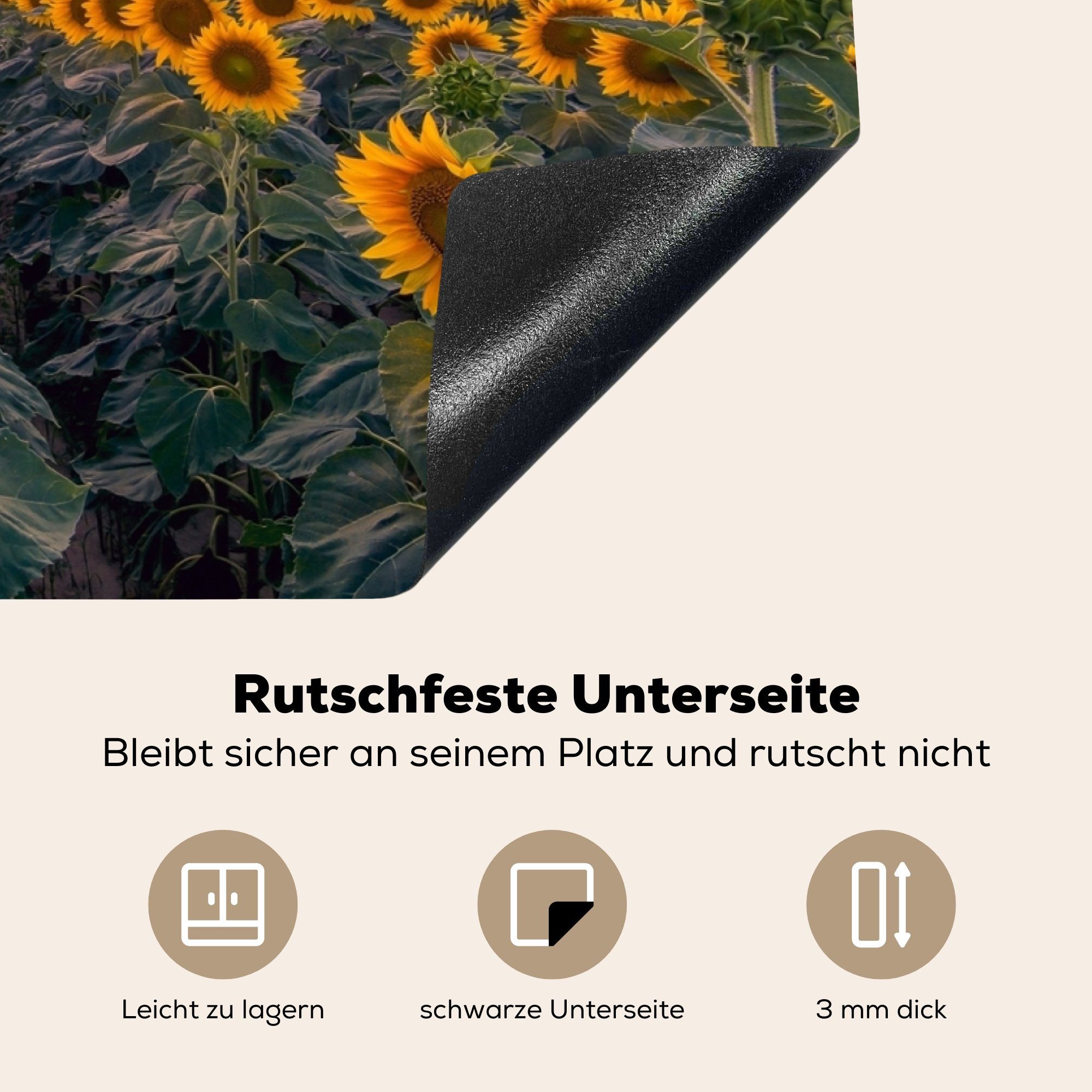 tlg), MuchoWow - die - Lila Schutz Himmel Ceranfeldabdeckung cm, Vinyl, Induktionskochfeld Sonnenuntergang, (1 küche, für - Herdblende-/Abdeckplatte Blumen 81x52