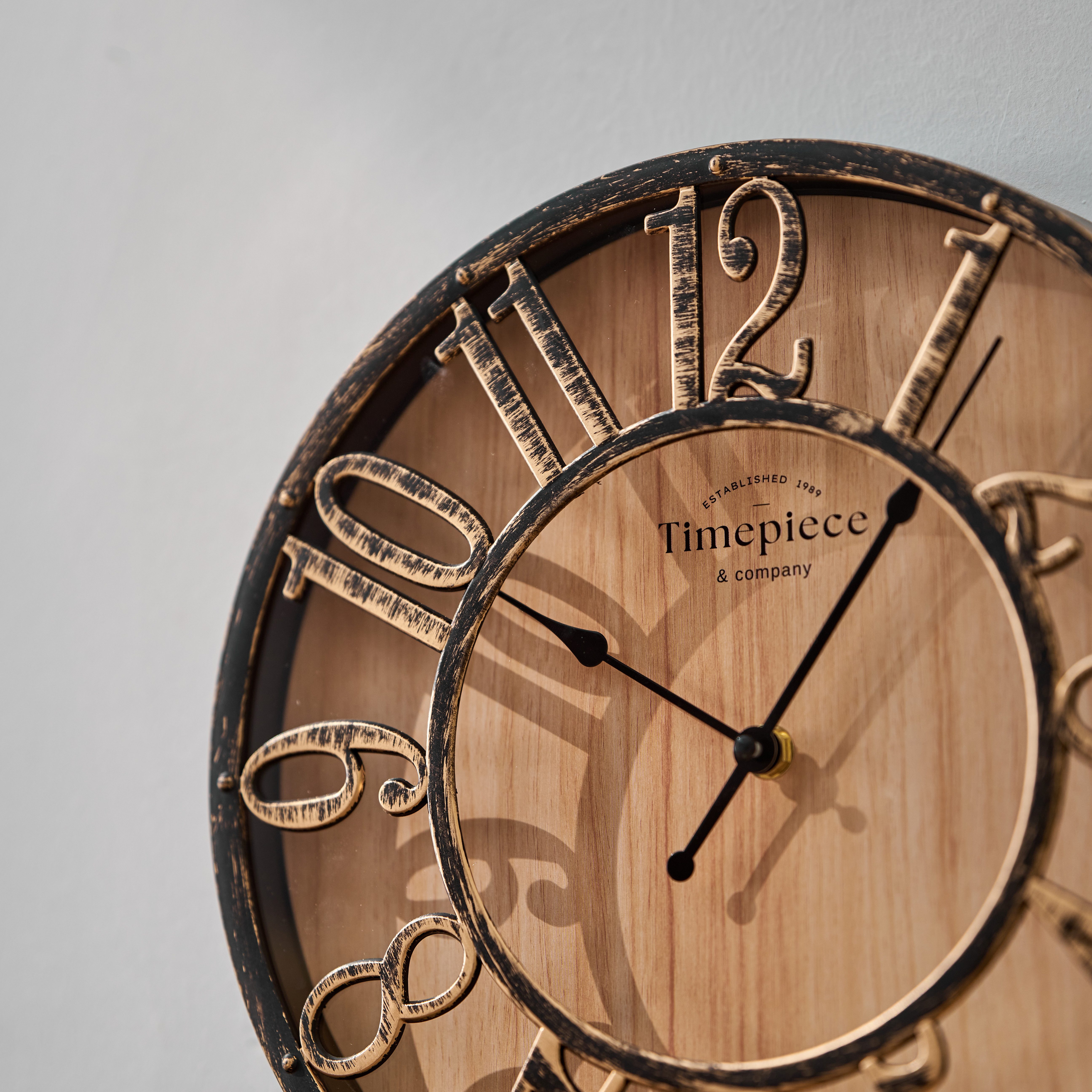 K&L Wall Art Wanduhr Industrielle Wanduhren Vintage Holzuhr Metall Optik (leises Uhrwerk ohne Ticken)