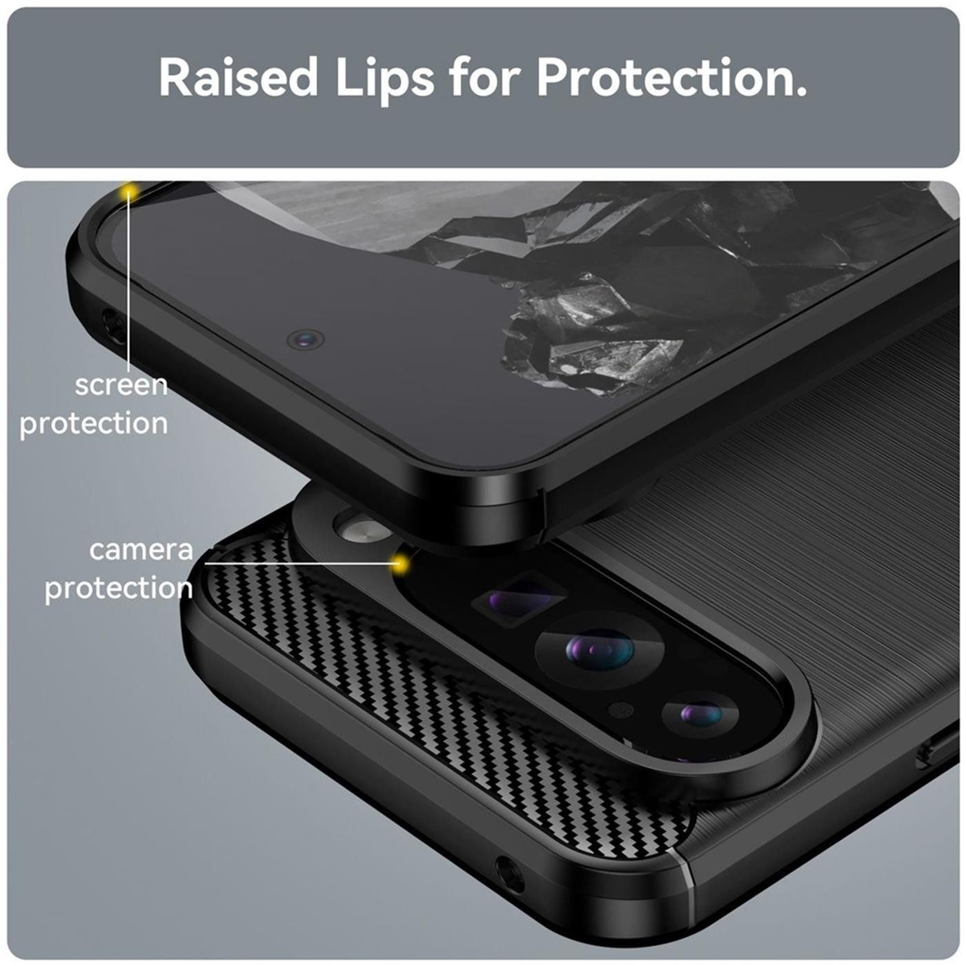CoolGadget Handyhülle Carbon Handy Hülle für Google Pixel 9 Pro XL 6,8 Zoll, robuste Telefonhülle Case Schutzhülle für Pixel 9 Pro XL Hülle