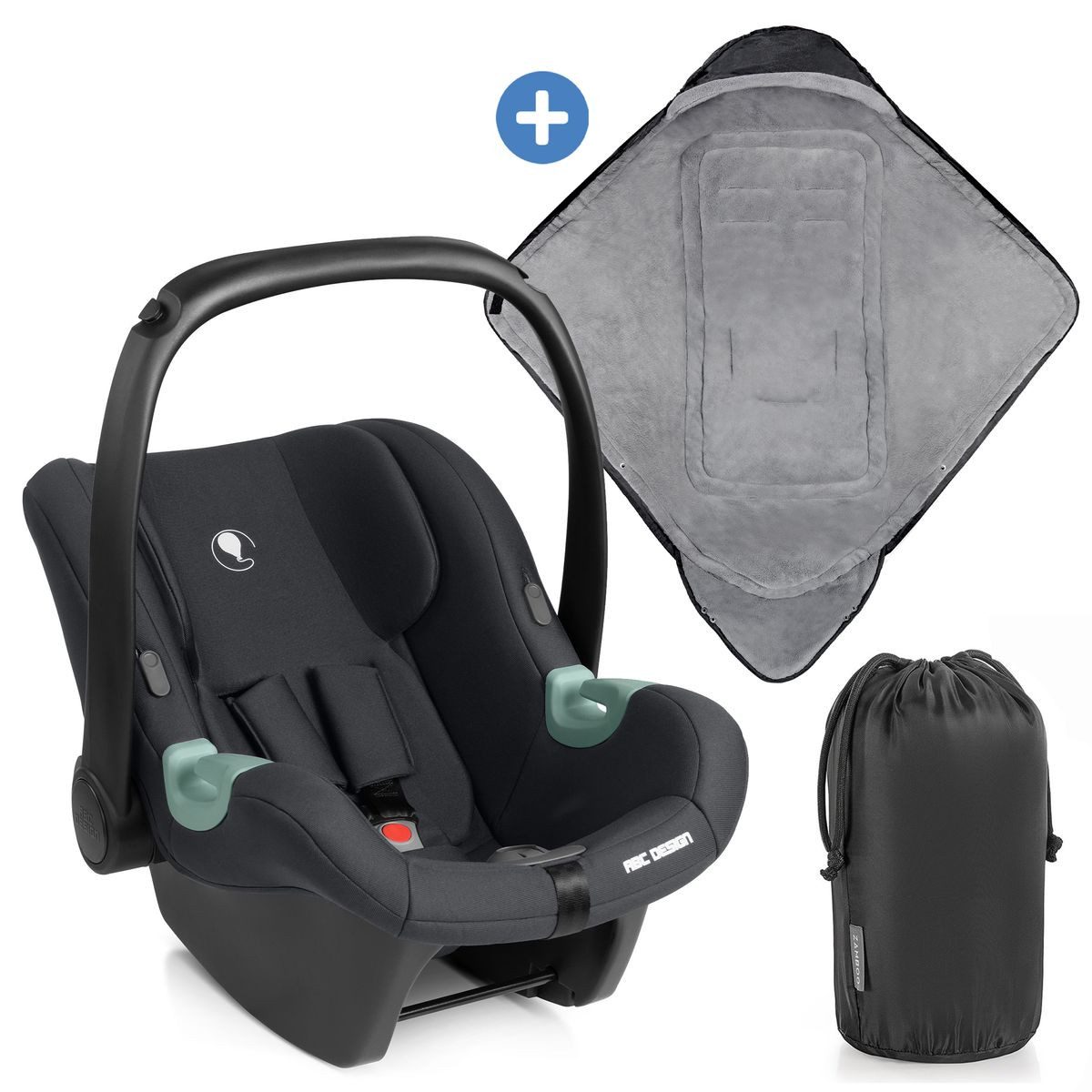 ABC Design Babyschale Tulip - Black, ab: Geburt, bis: 15 Monate, Baby Autositz von 45 cm - 85 cm mit Sitzverkleinerer & Einschlagdecke