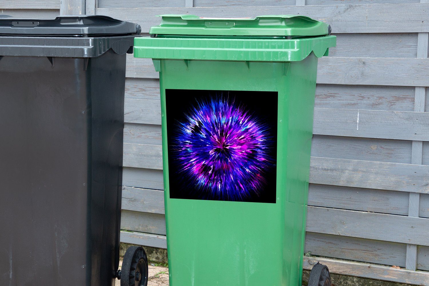 MuchoWow Wandsticker Violette St), Container, Sticker, (1 Mülltonne, Geometrie in einer Mülleimer-aufkleber, Abfalbehälter Explosion Form