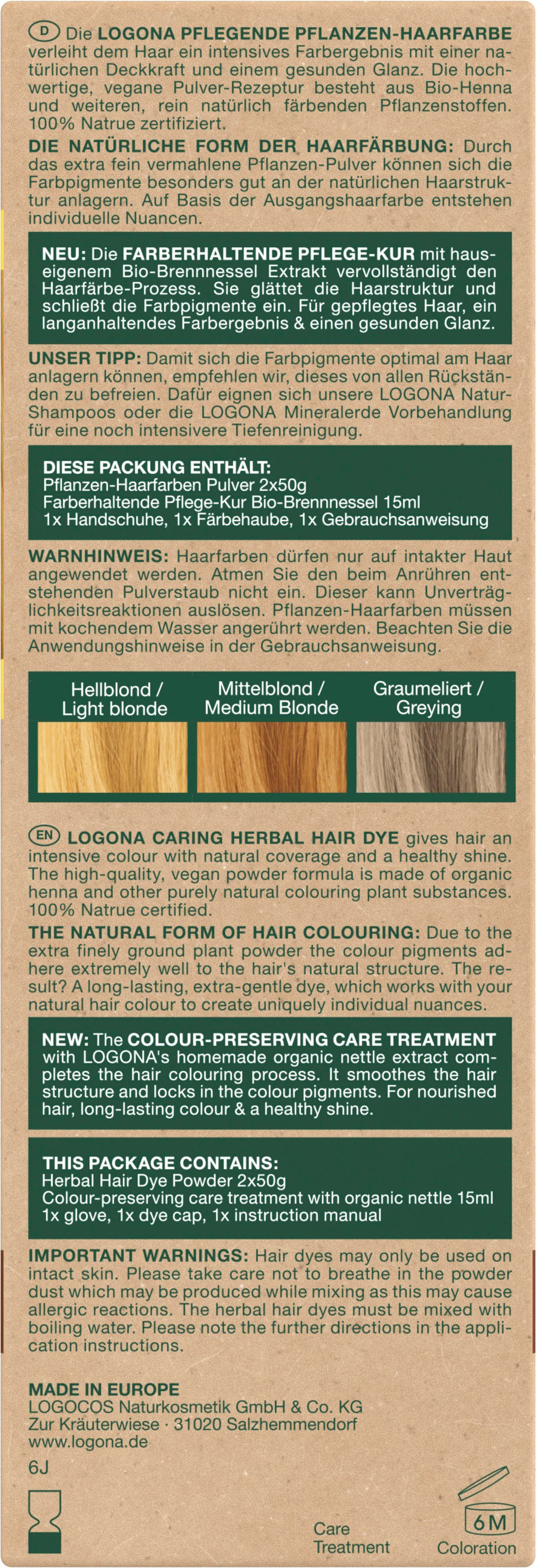 Goldblond 01 Pflanzen-Haarfarbe LOGONA Haarfarbe Pulver