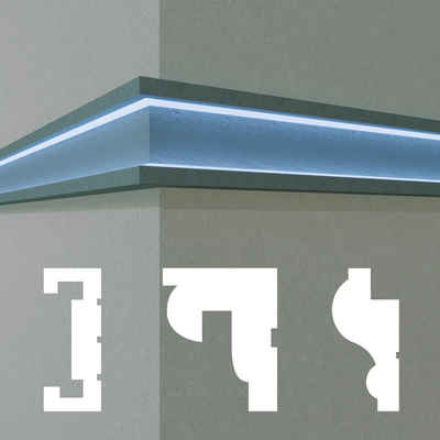 Hexim Stuckleiste DLED-10, 2 Meter / 1 Profil, LED Fassadenprofil aus EPS - Indirekte Beleuchtung mit Fassaden Stuckleisten - (DLED-10, 60 x 150 mm, 2 Meter / 1 Profil) Stuckprofile Fassadenverkleidung außenbereich