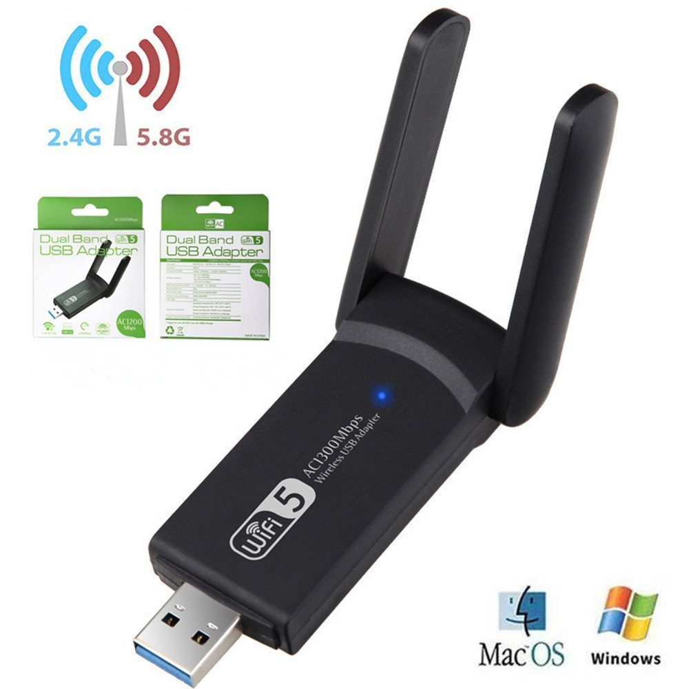 autolock WLAN-Stick USB WLAN Stick,1300Mbps USB 3.0 WLAN Adapter 2.4GHz/5.8GHz Dual Band, Internet Stick mit 2 x 5dBi Antenna für PC/Desktop/Laptop