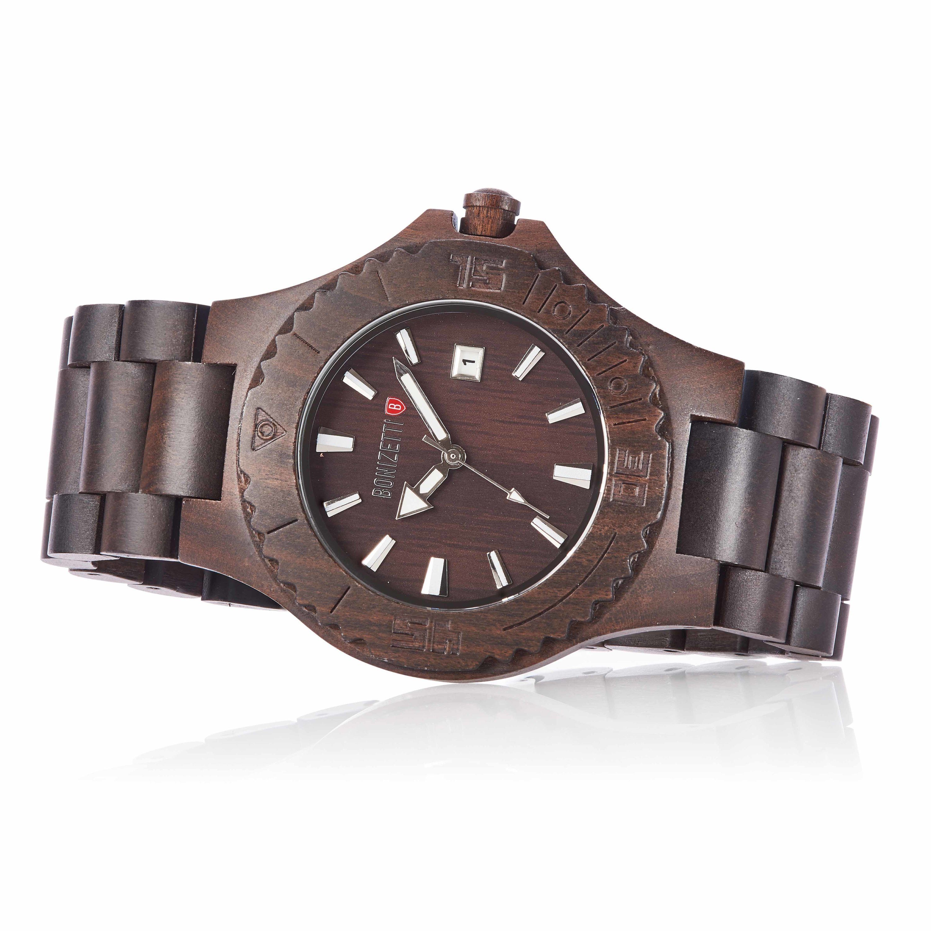 Bonizetti Chronograph, (1-tlg), Herrenuhr VESUV Analog Holz-Armband - Armbanduhr, Holzuhr, Sandelholz