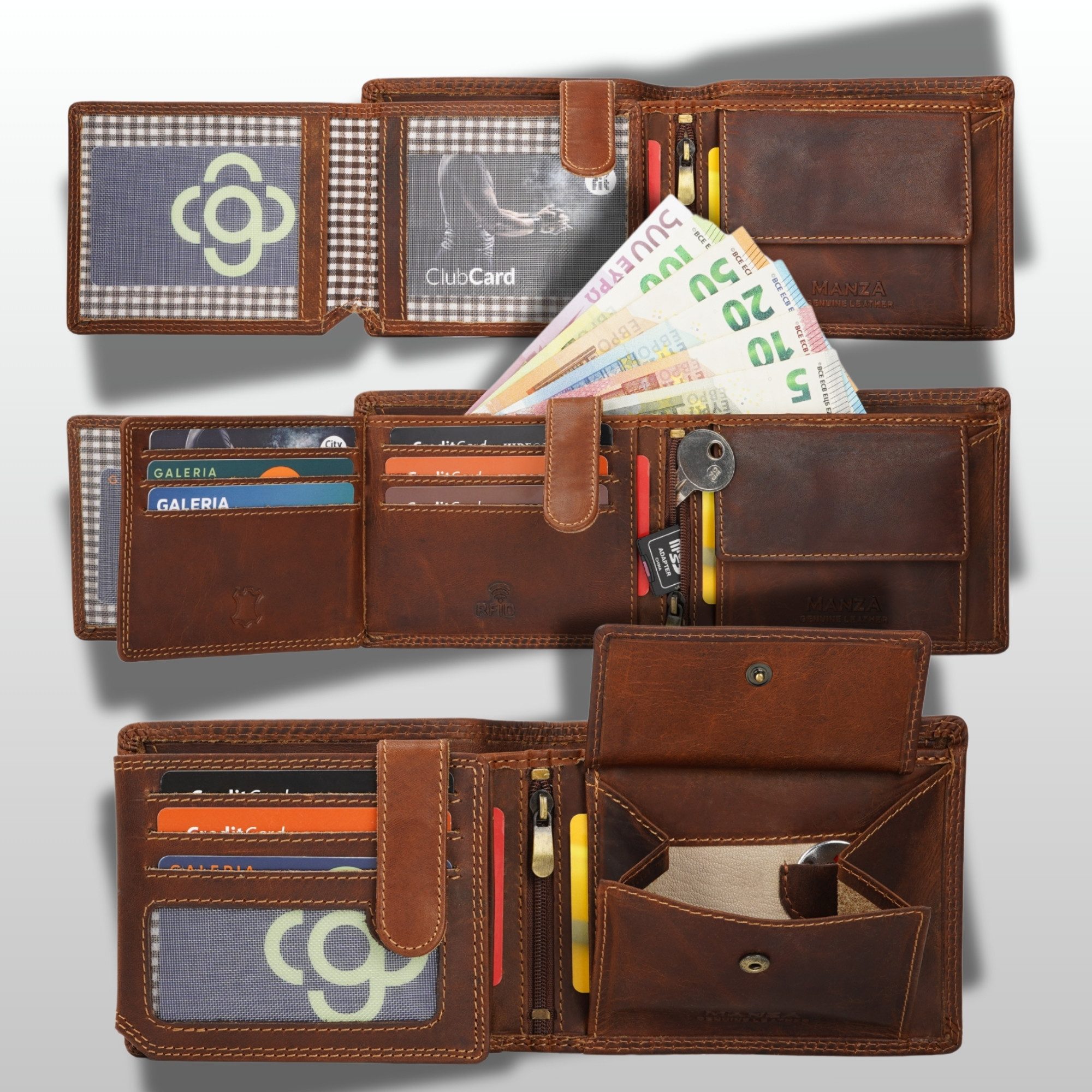 Manza Geldbörse Geldbörse Herren Schwarz mit RFID, Geheimfach und Geschenkb günstig online kaufen