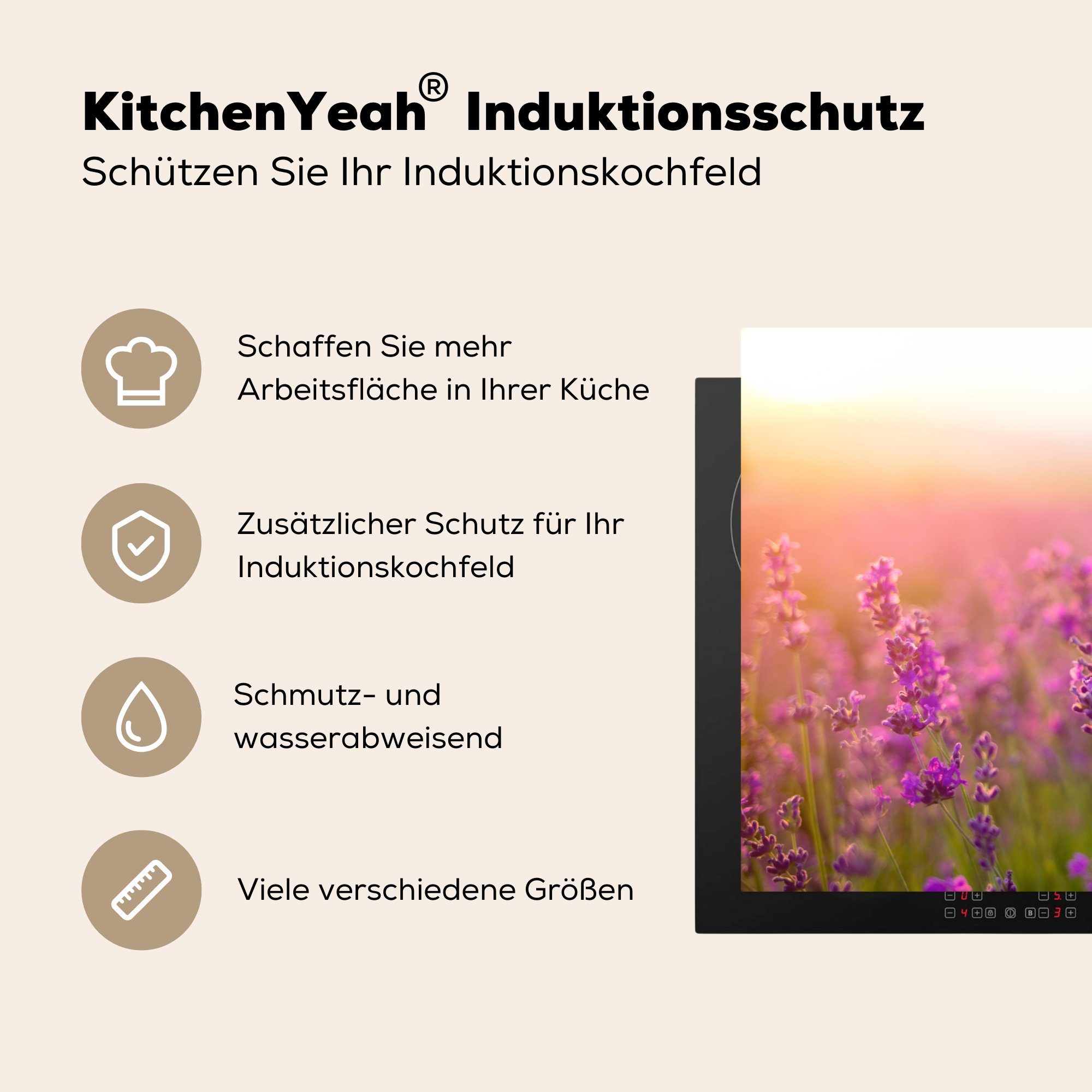 Schutz Induktionskochfeld MuchoWow 81x52 (1 - cm, - Vinyl, Lila, Herdblende-/Abdeckplatte Lavendel die für küche, tlg), Frühling Ceranfeldabdeckung