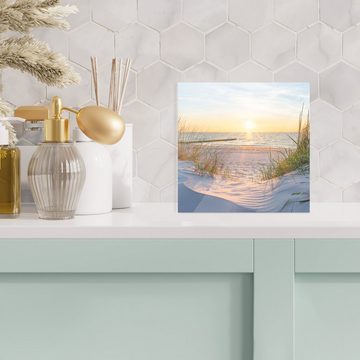 MuchoWow Acrylglasbild Strand - Sonne - Düne - Gras - Sand - Horizont, (1 St), Glasbilder - Bilder auf Glas Wandbild - Foto auf Glas - Wanddekoration