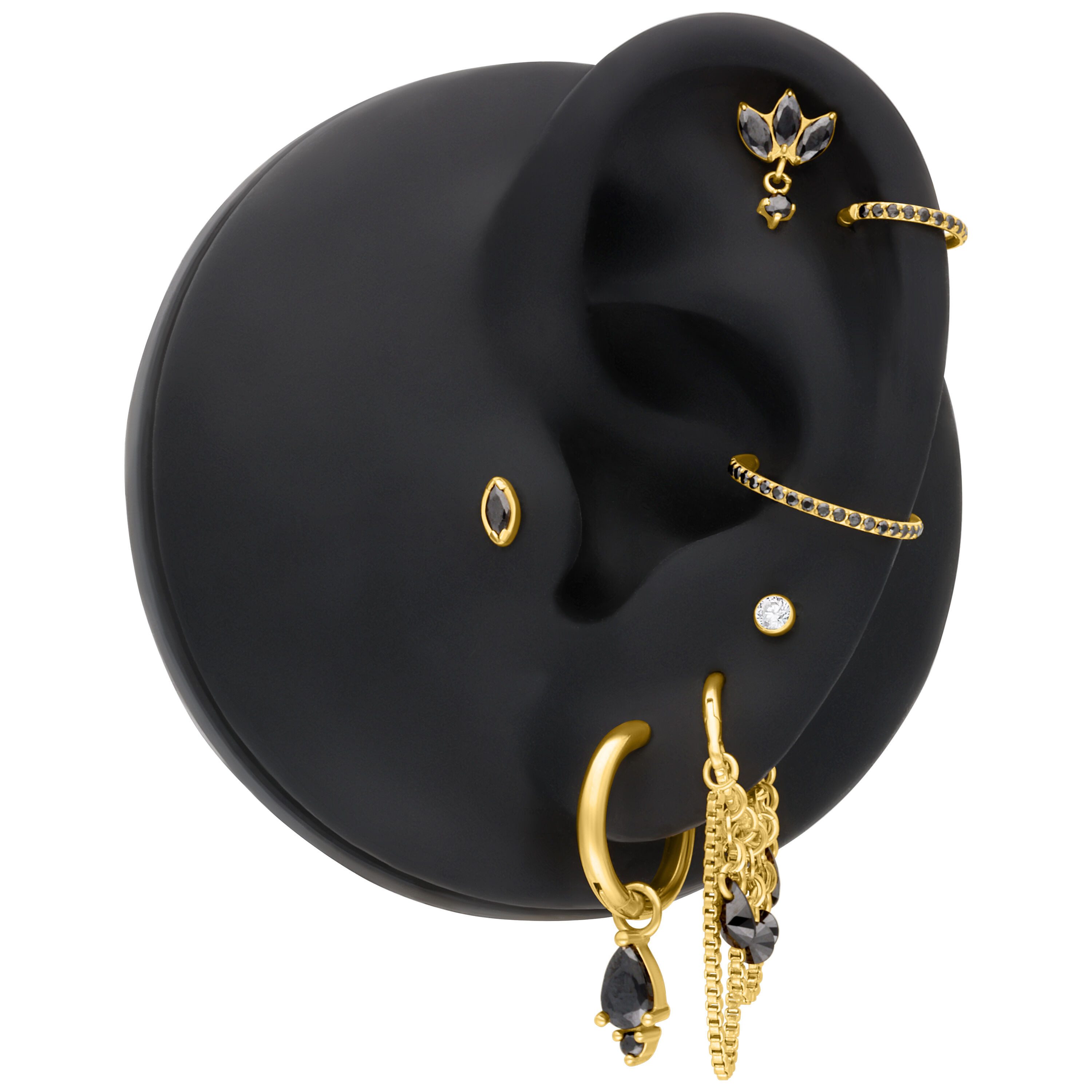 Wildcat Nasenpiercing Pave Set Crystals Conch Ring für Ohr, Nase, Lippe, Bauchnabel, 1 Stück, Chirurgenstahl 316L - wasserfest, hautverträglich, Gold-Schwarz