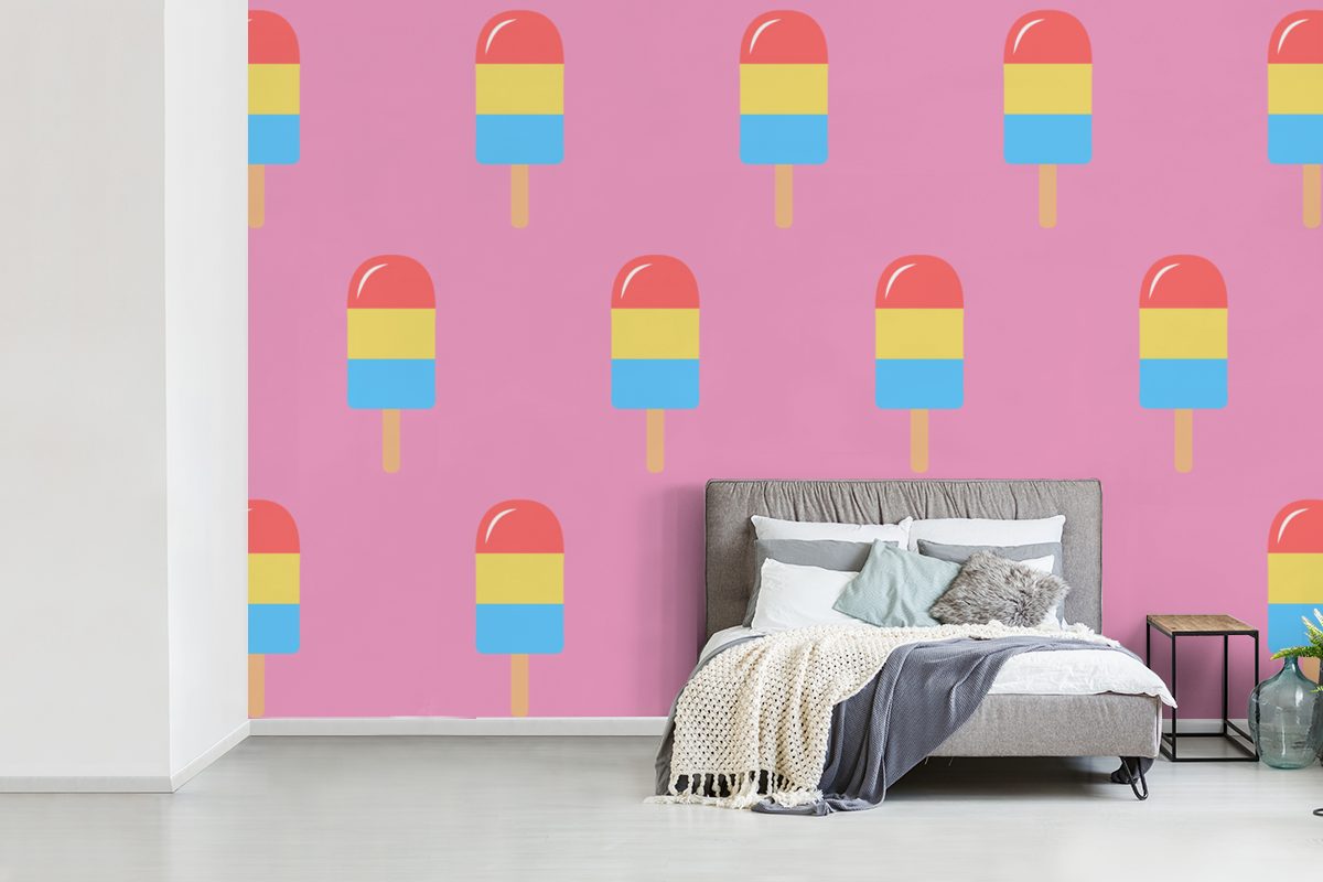Muster Rosa, für Vinyl Wohnzimmer, MuchoWow bedruckt, (6 Schlafzimmer, St), - Fototapete Tapete - Wallpaper Eis Matt, Kinderzimmer,