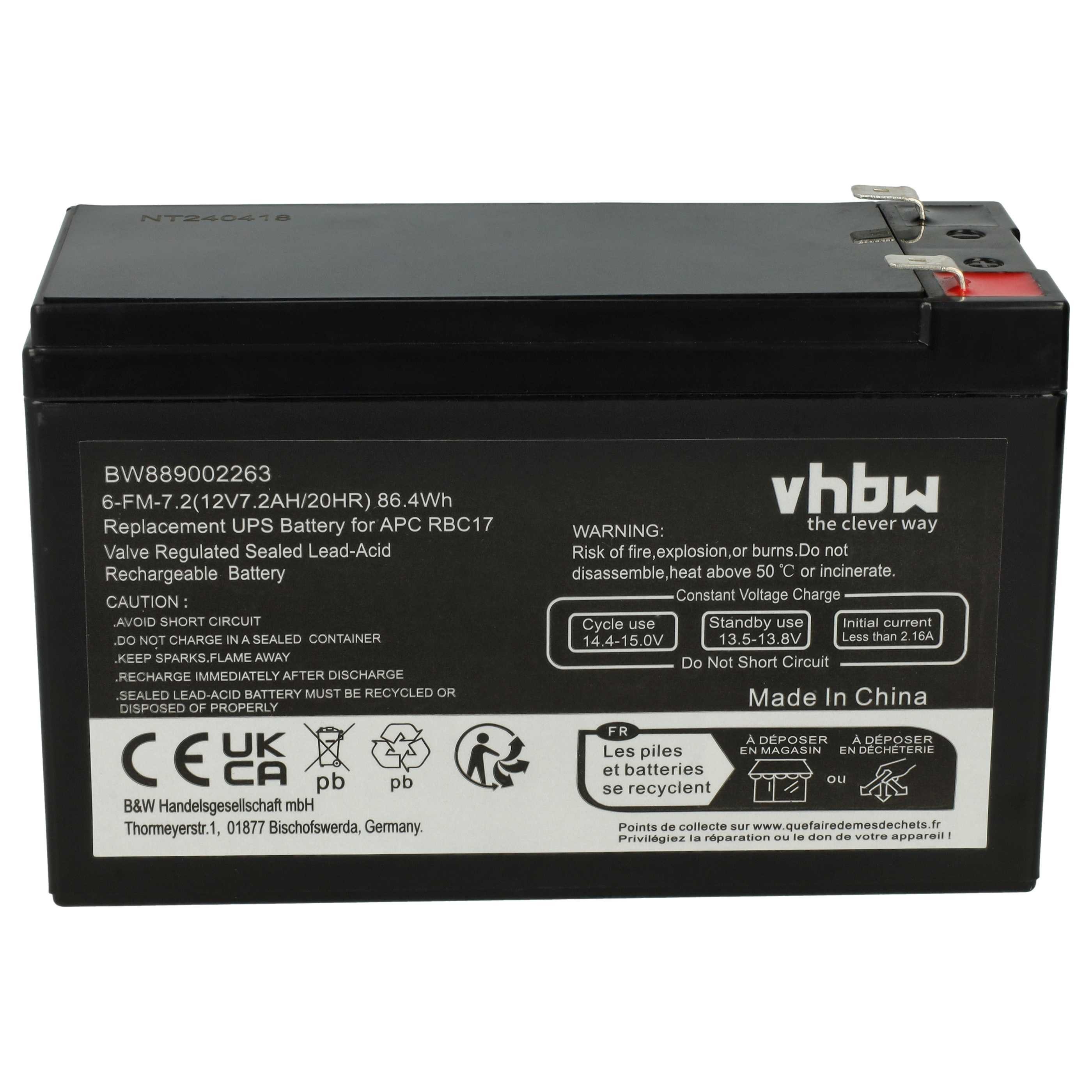 vhbw Akku Ersatz für APC RBC17 für USV (7,2 Ah, 12 V, AGM) Akku Akku AGM 7200 mAh (12 V, 1 St), Leistungsfähiger Austausch-Akku für USV, Wiederaufladbar, Jede