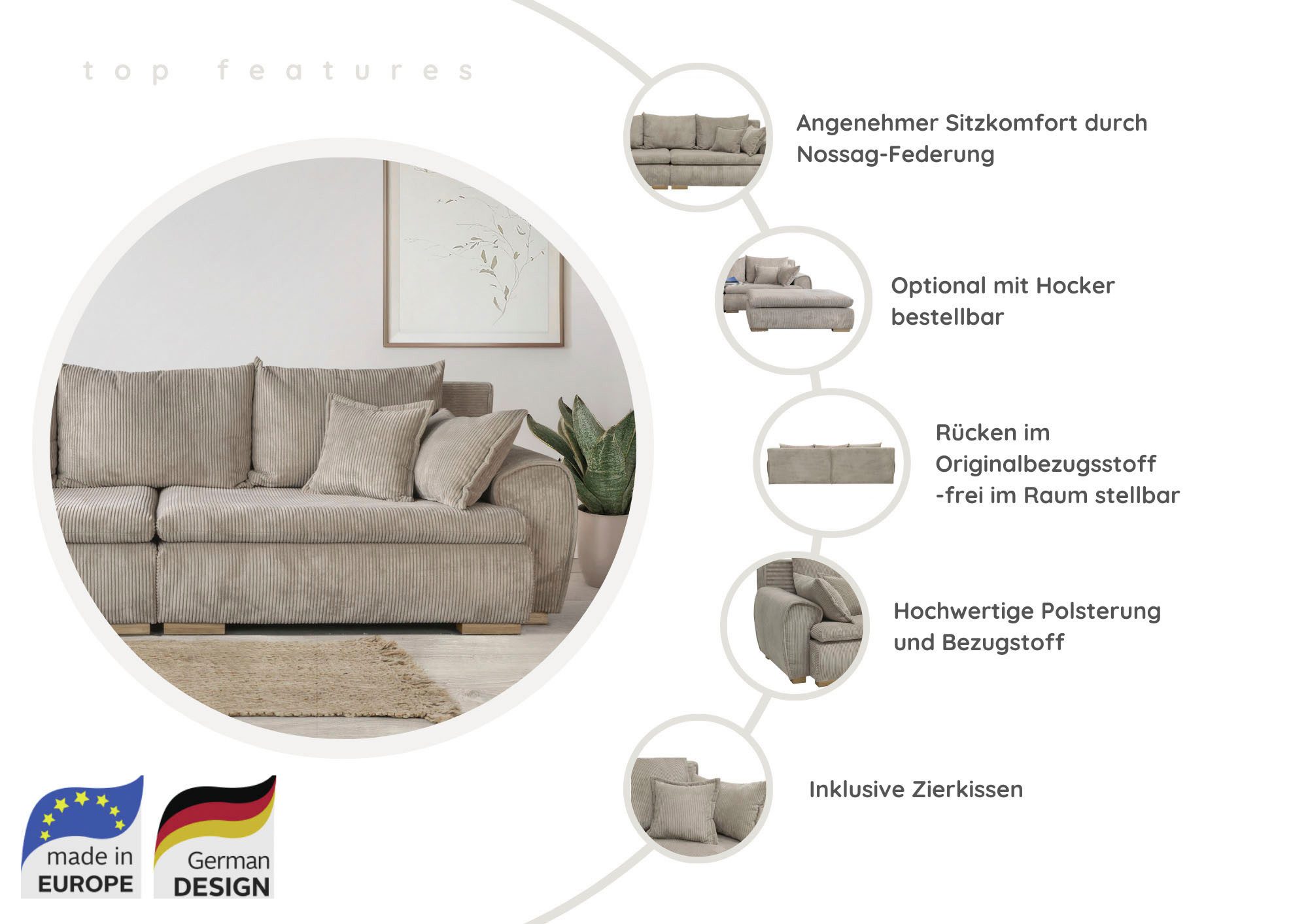 Home affaire Big-Sofa Katja, B: 275 cm - OTTO. Verlässliche Qualität., Mega-Sofa mit 4 Zierkissen