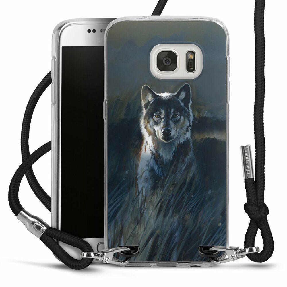DeinDesign Handyhülle Wolf Natur Malerei Wolf 2, Samsung Galaxy S7  Handykette Hülle mit Band Case zum Umhängen