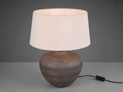 meineWunschleuchte LED Tischleuchte, LED wechselbar, Warmweiß, Große Design-klassiker mit Keramik & Stoff Lampenschirm Beige, H: 46cm