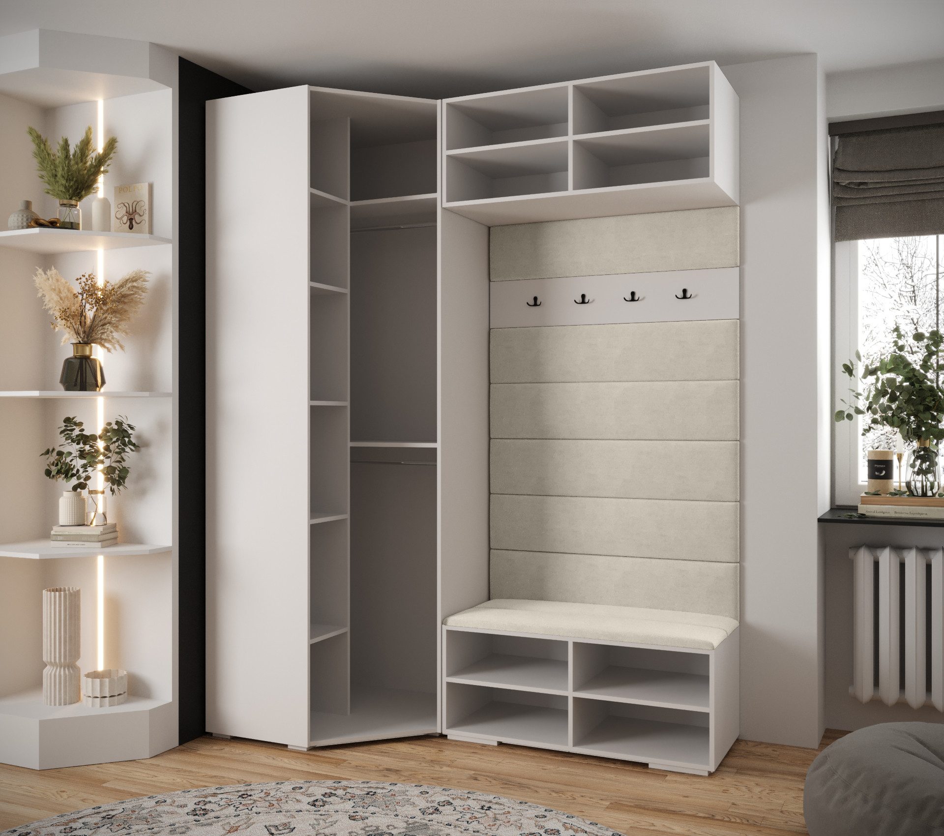 ABIKS MÖBEL Kompaktgarderobe INOVA 1 SATZ 21 Möbelset, Garderobe mit Kleiderstange und Regalen