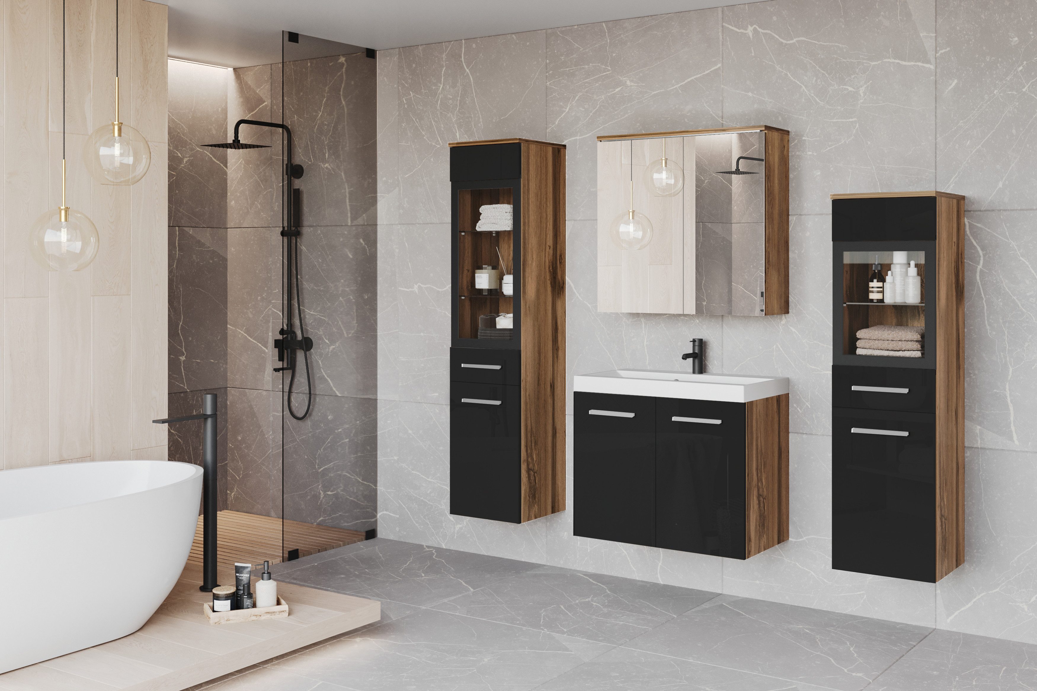 welltime Badmöbel-Set MADRIT II, Schrank mit Waschbecken, 2 Hänger, Spiegel günstig online kaufen