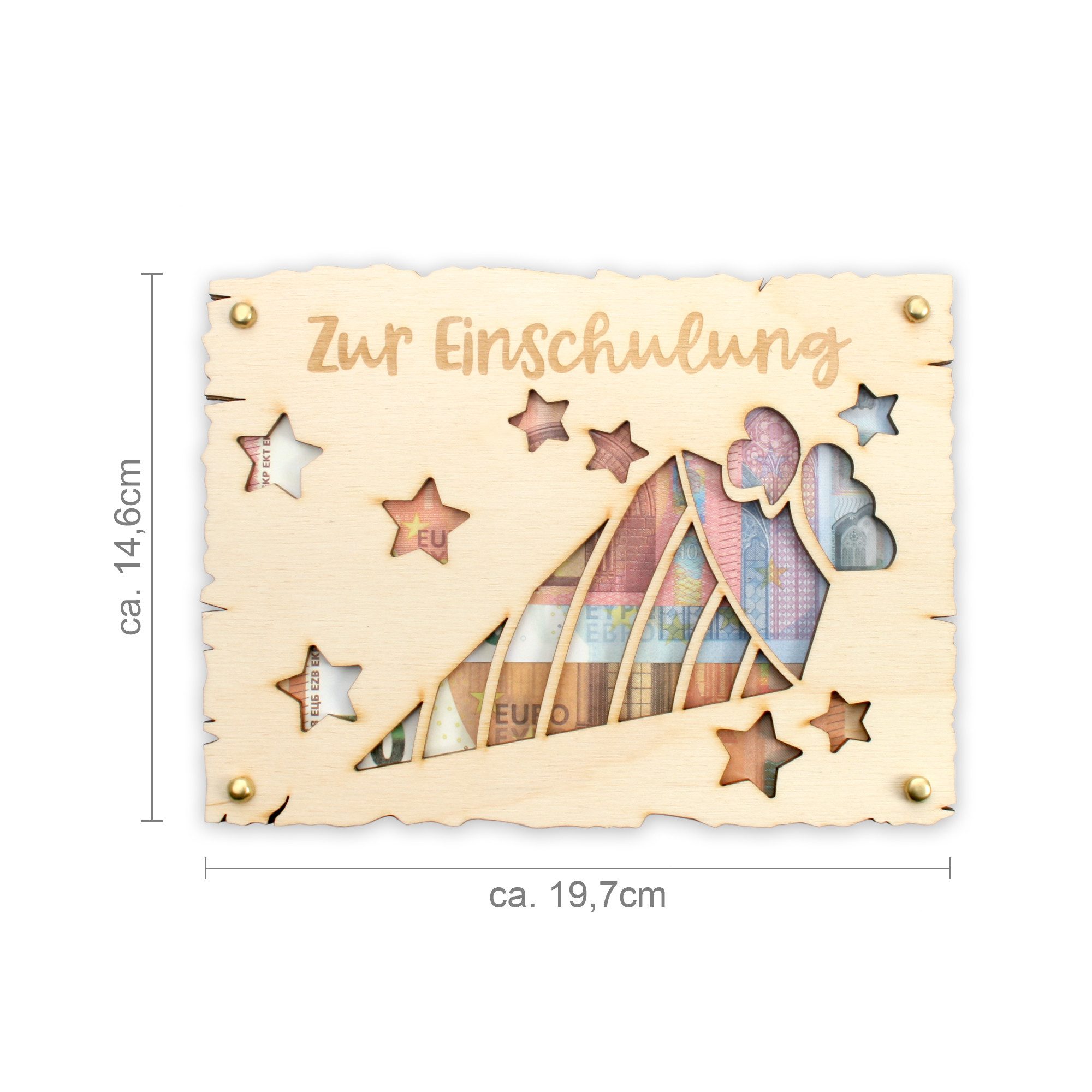 Kreative Feder Glückwunschkarte „Glückwunsch zur Einschulung“ - Glückwunsch-Karte aus Holz, Geschenk-Karte für Geldgeschenke; Größe ca.: 14,6 x 19,7cm