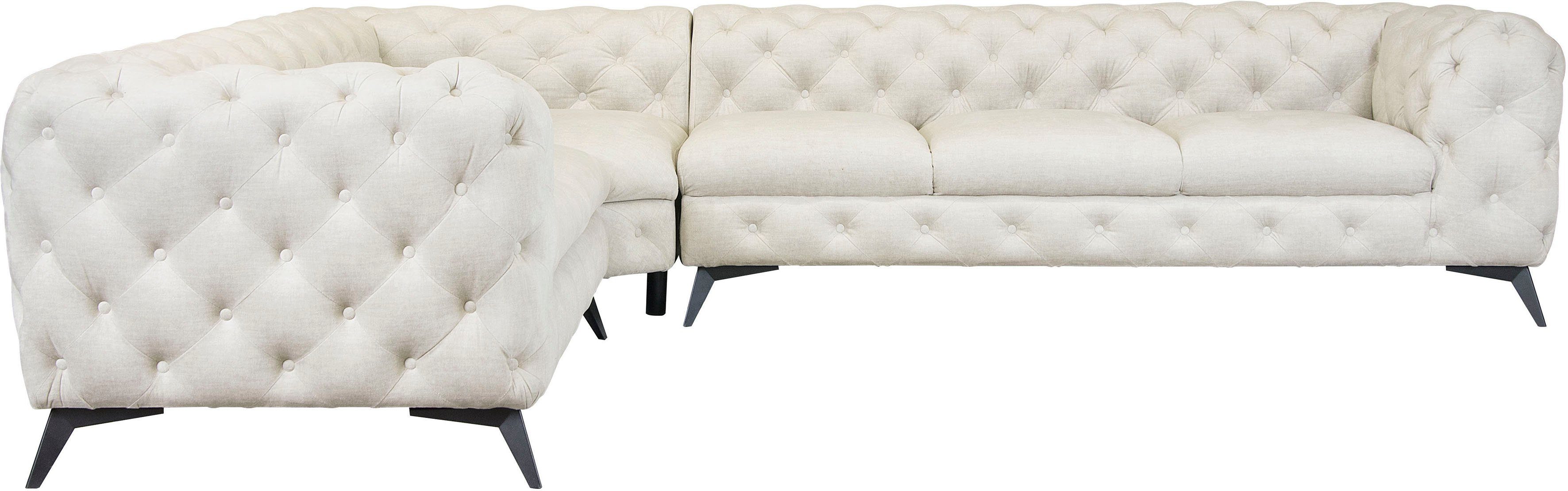 Home affaire Chesterfield-Sofa Ecksofa GLYNIS L-Form mit Wellenunterfederung, Maße B/T/H 323/264/75cm, aufwändige Knopfheftung, moderne Chesterfield Optik, Fußfarbe wählbar