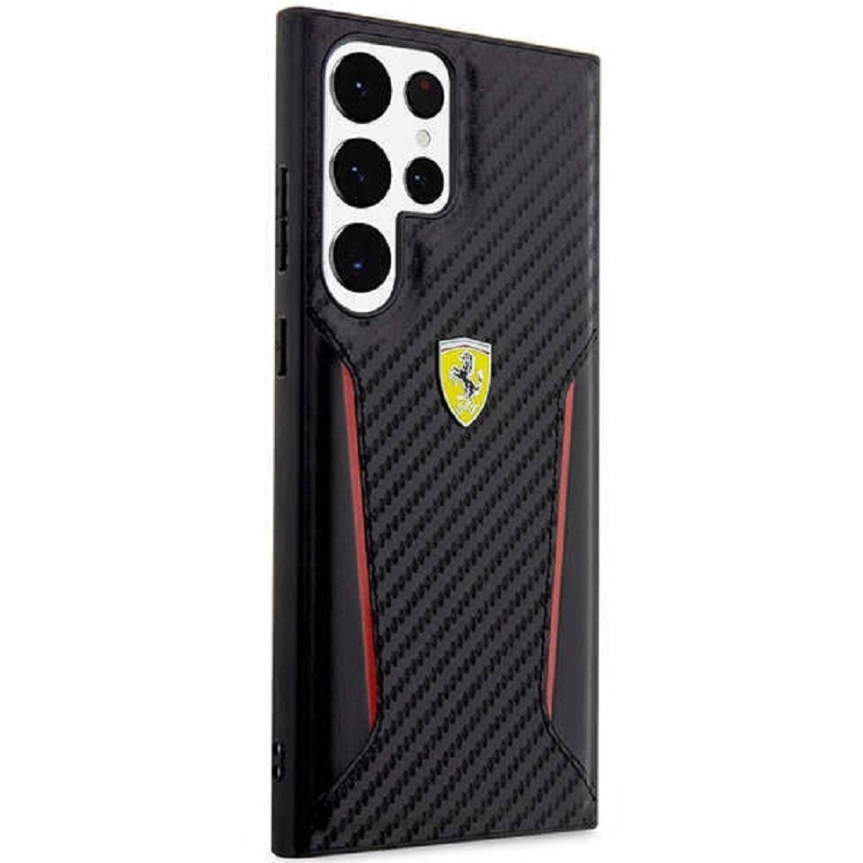 Ferrari Handyhülle Case Samsung Galaxy S23 Ultra Ferrari Carbon-Look Logo 6,8 Zoll, Kantenschutz