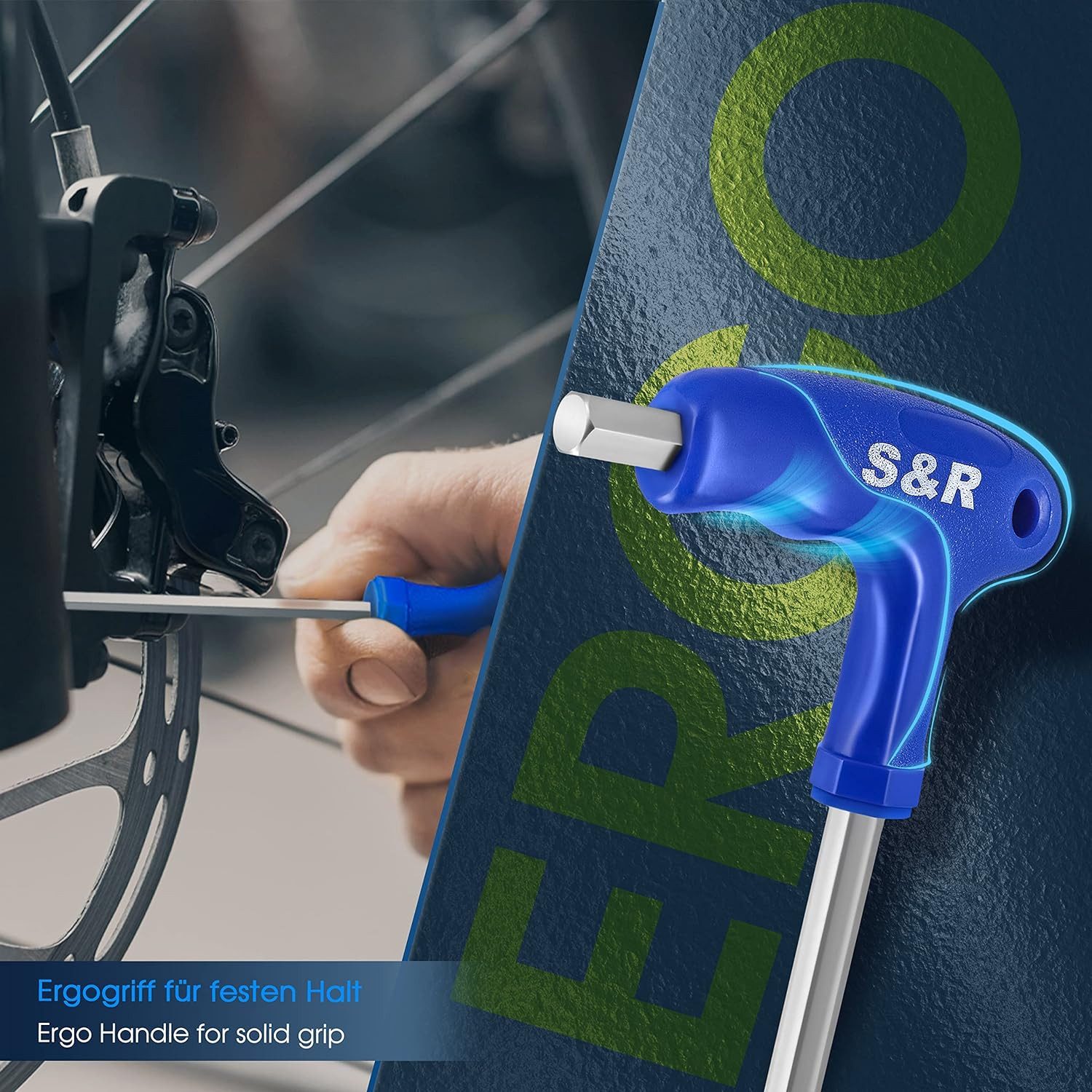 S&R Innensechskantschlüssel HX, S2 Hochleistungsstahl, T-Griff, zuverlässiger Korrosionsschutz, (Set, 10-tlg 2 mm - 10 mm), mit Kugelkopf, Werkzeughalter aus Metall, Metrisch