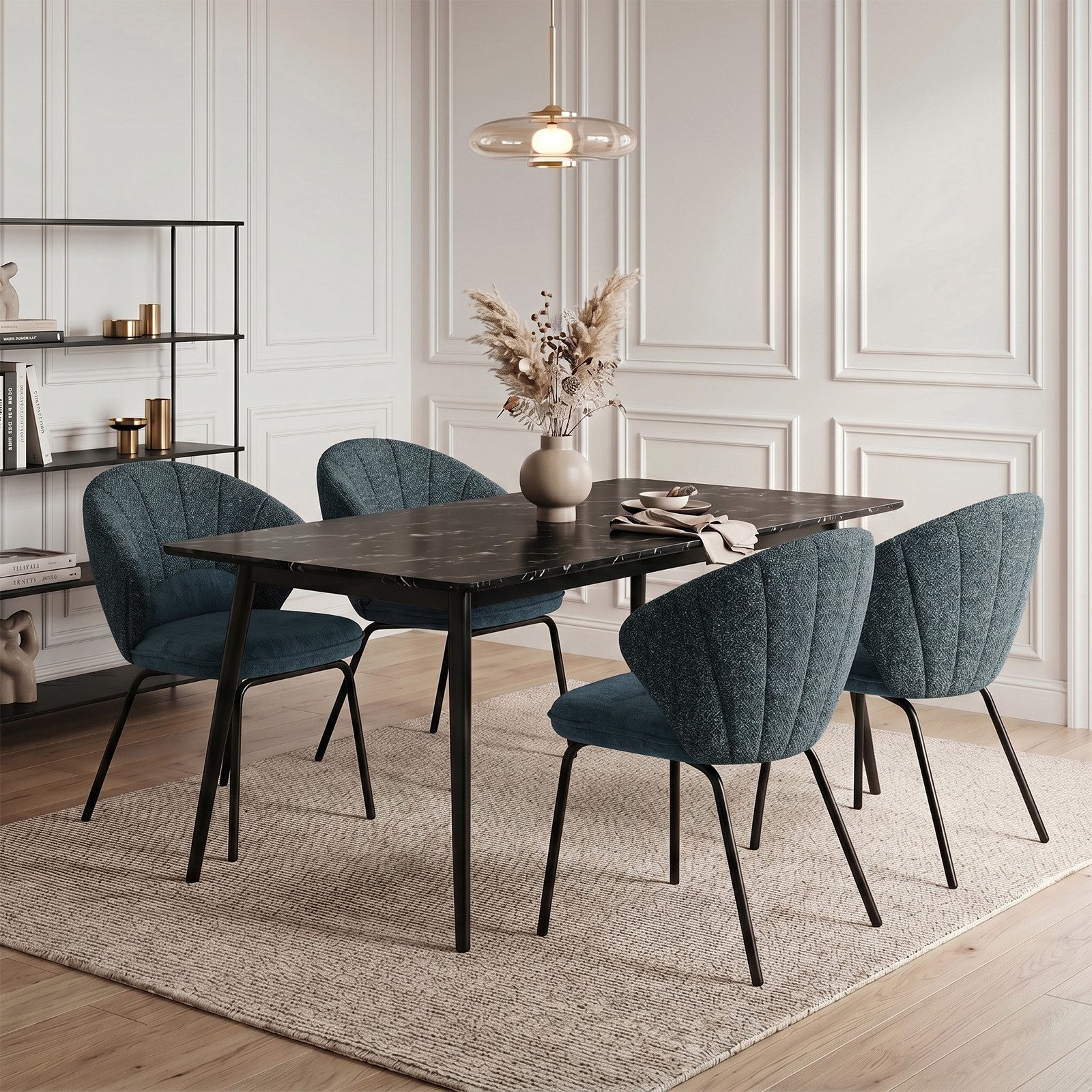 Jiexi Esszimmerstuhl Polsterstuhl Flanell Sessel fächerförmig moderner Metallrahmen