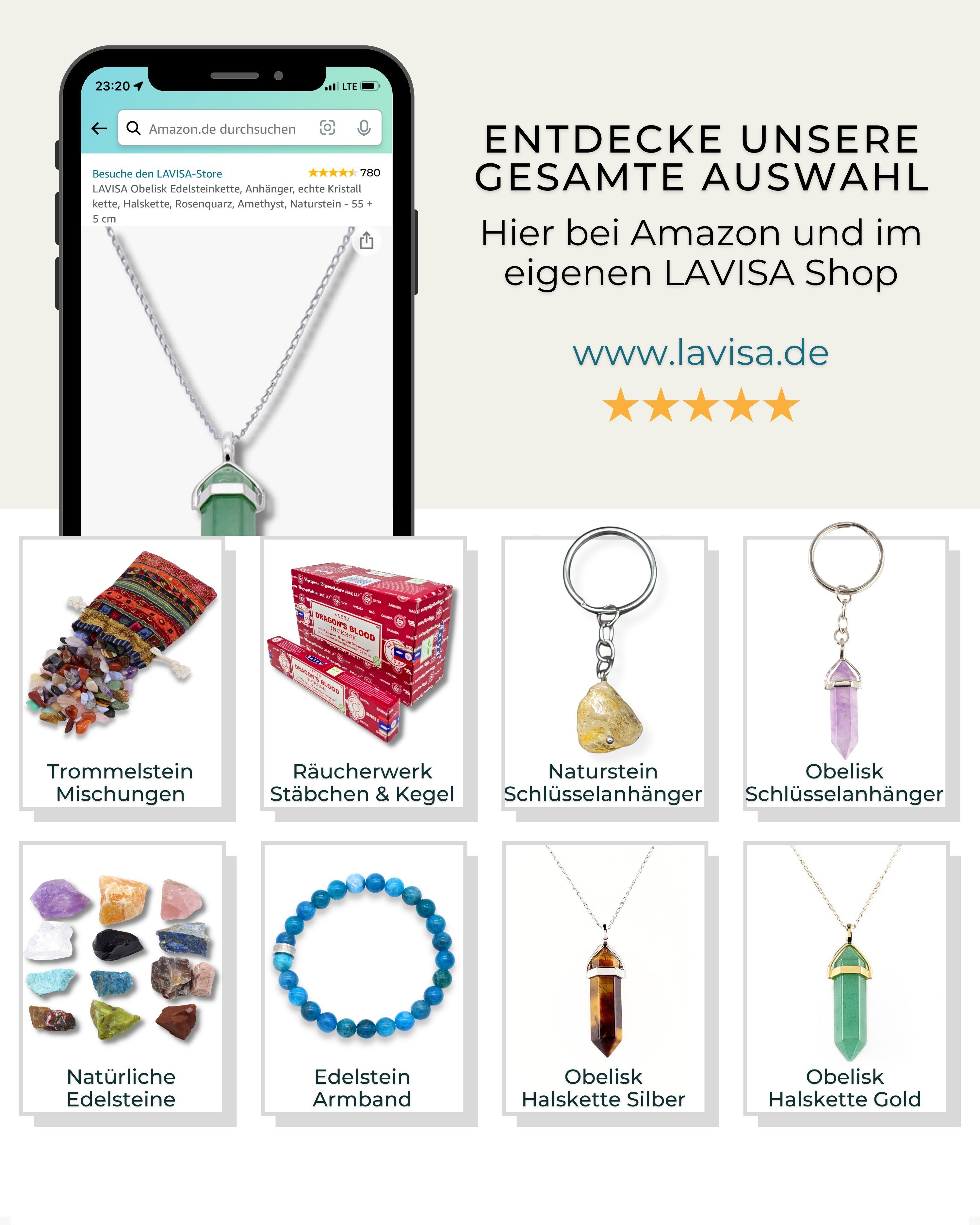 LAVISA Kette mit Anhänger LAVISA Obelisk Edelstein Halskette silber, echte Kristalle, Naturstein, Edelstein Halskette Schmuck Kristall Naturstein Edelsteinkette