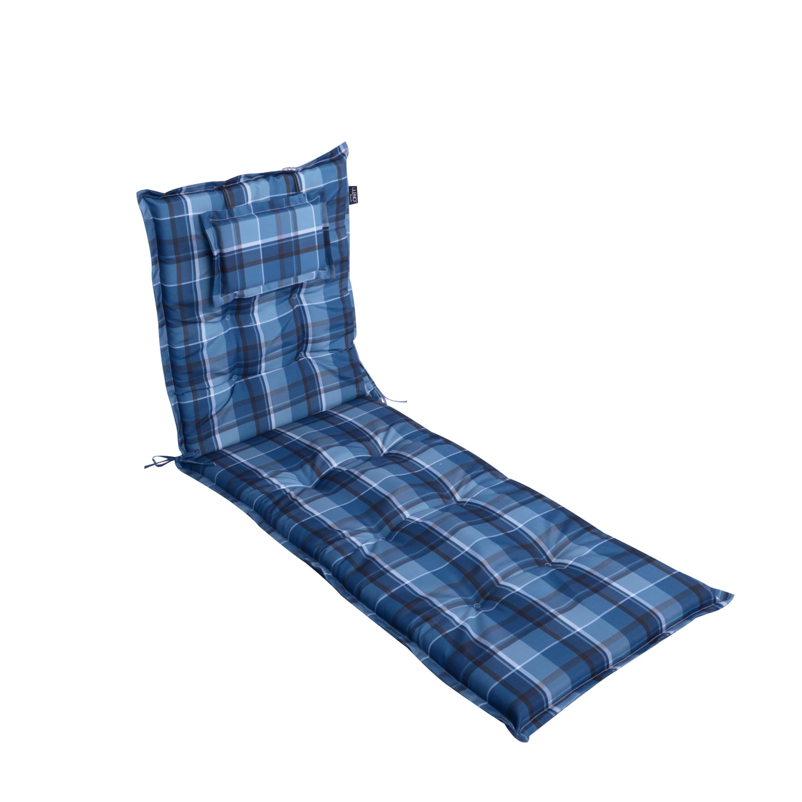 LILENO HOME Liegenauflage perfekt für Strandliegen, Sonnenliege Auflage, Gartenliege Auflage, (1er Set), Polsterauflage Karo Blau, Auflagen für Gartenliegen
