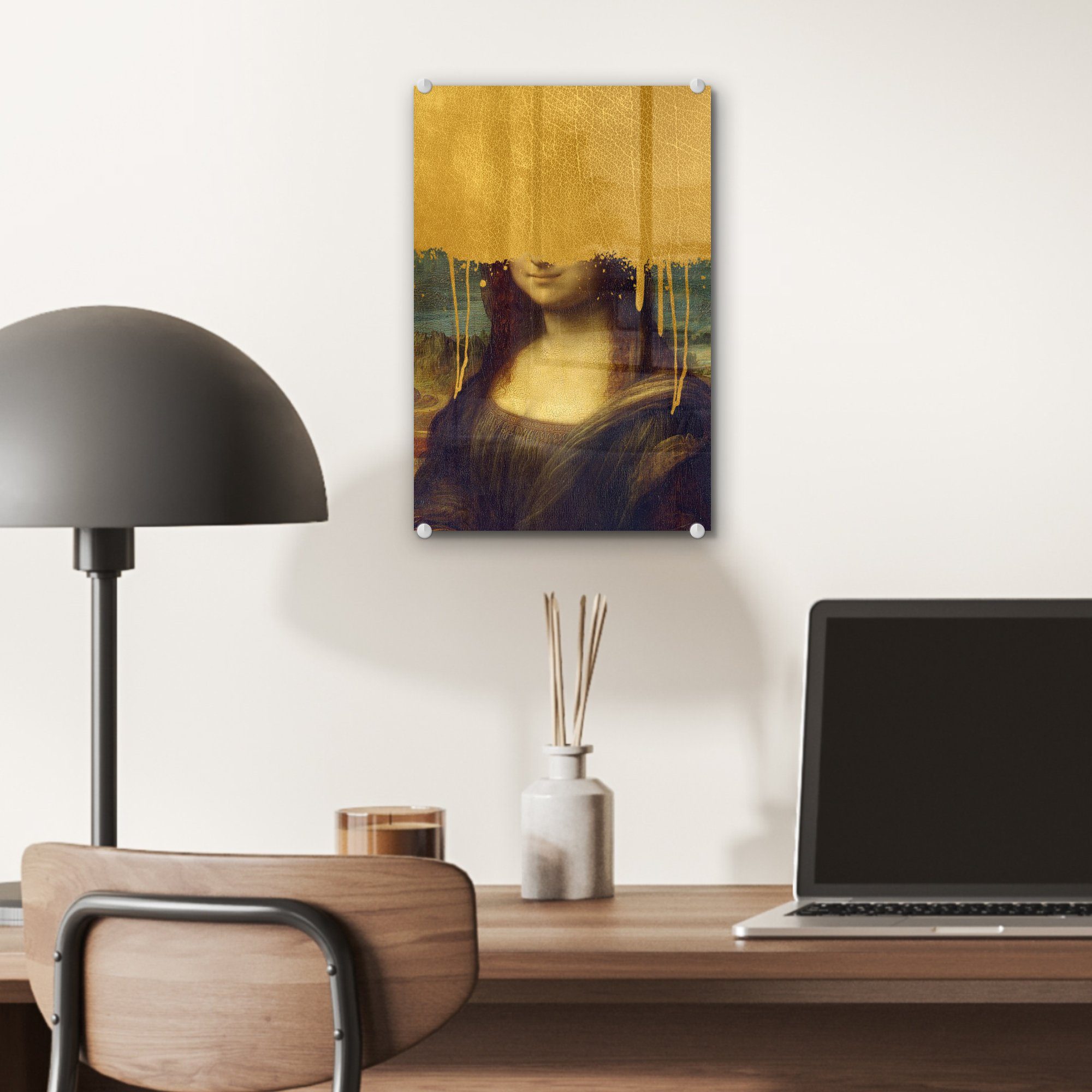 MuchoWow Acrylglasbild Mona Lisa Gold, Glas auf Wandbild Glasbilder - - auf Glas (1 Wanddekoration Foto - Da Bilder Vinci - St), 