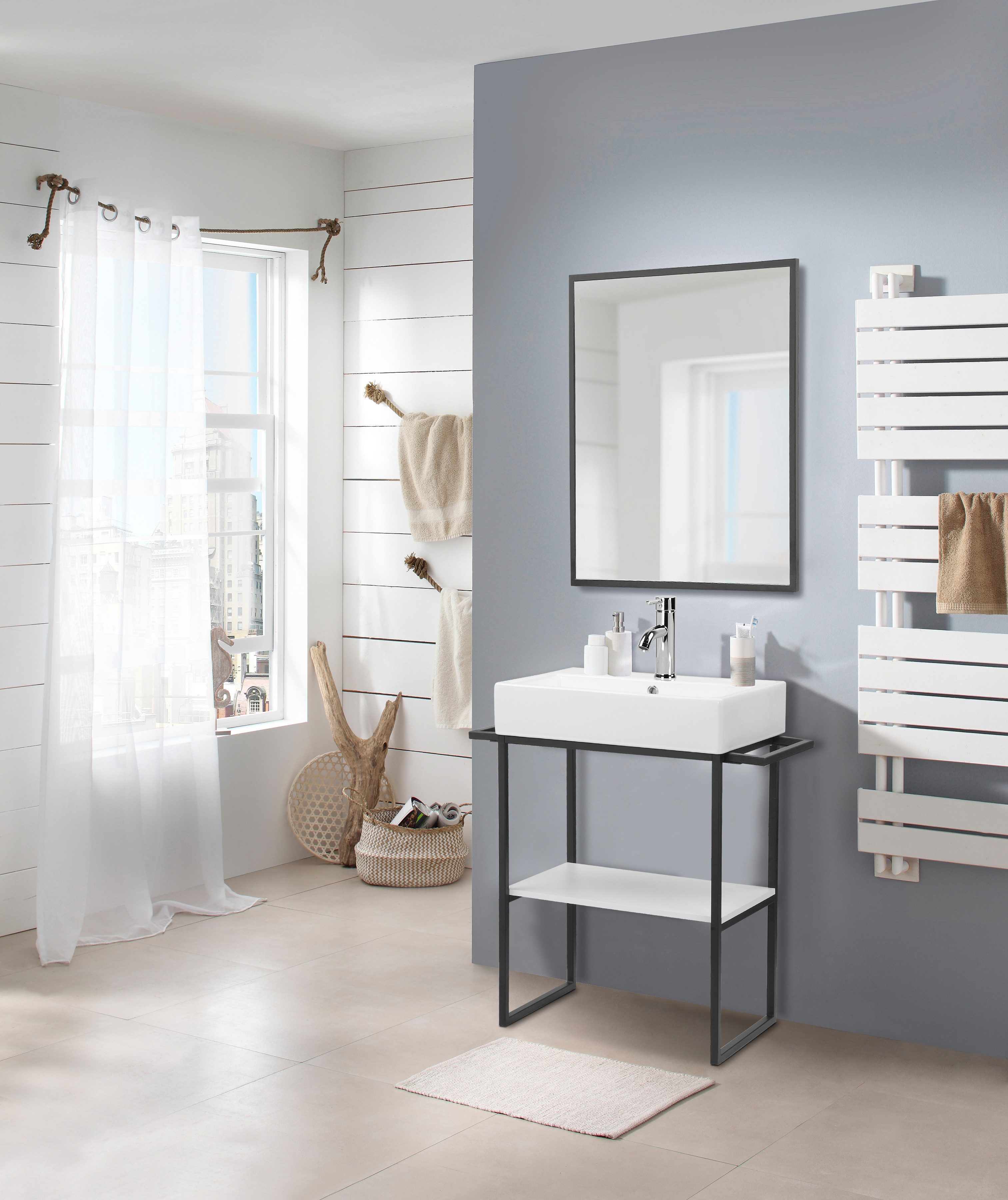 welltime Waschtisch Stockholm, Badmöbel Metalloptik inkl. Becken, Breite 60 günstig online kaufen