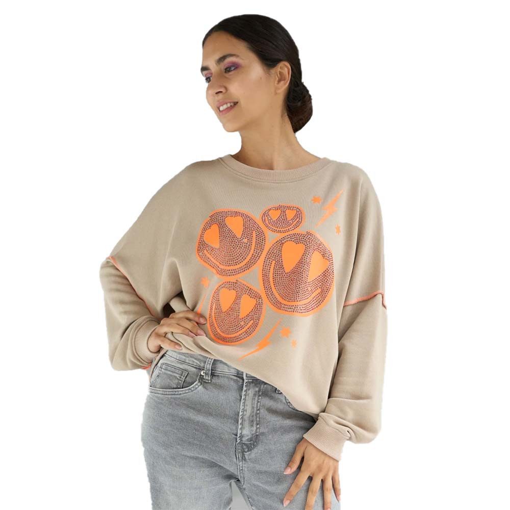 Miss Goodlife Sweatshirt Roundneck Flashy Heartface Strass MG12934 – sand günstig online kaufen