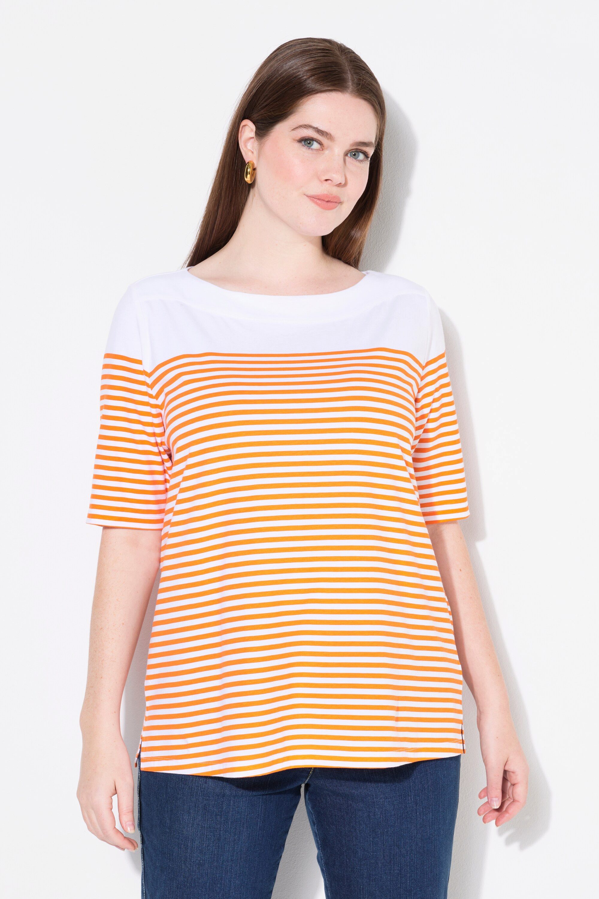 Ulla Popken T-Shirt T-Shirt Bretonringel U-Boot-Ausschnitt günstig online kaufen