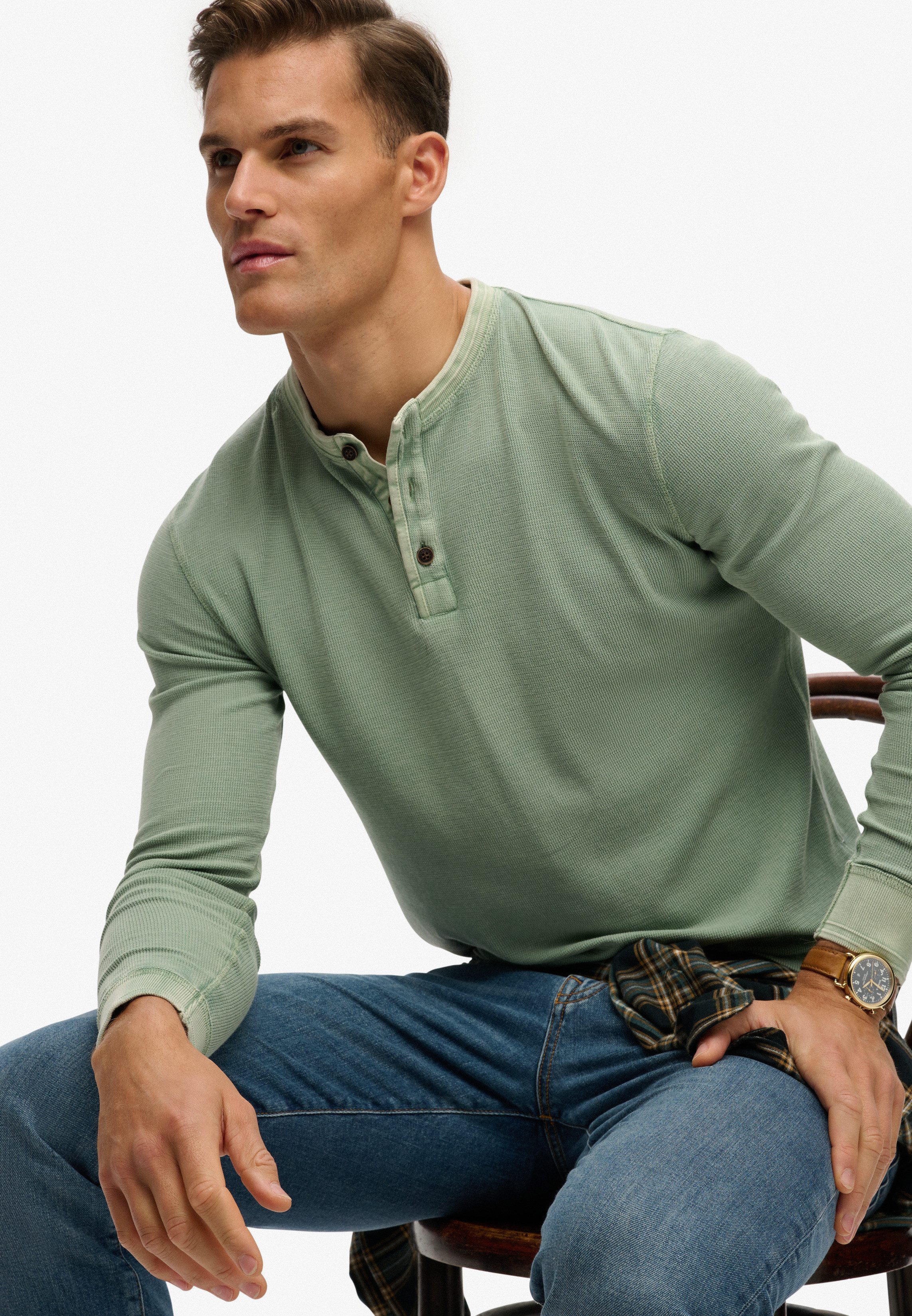 Superdry Langarmshirt LW TEXTURED GRANDAD TOP günstig online kaufen