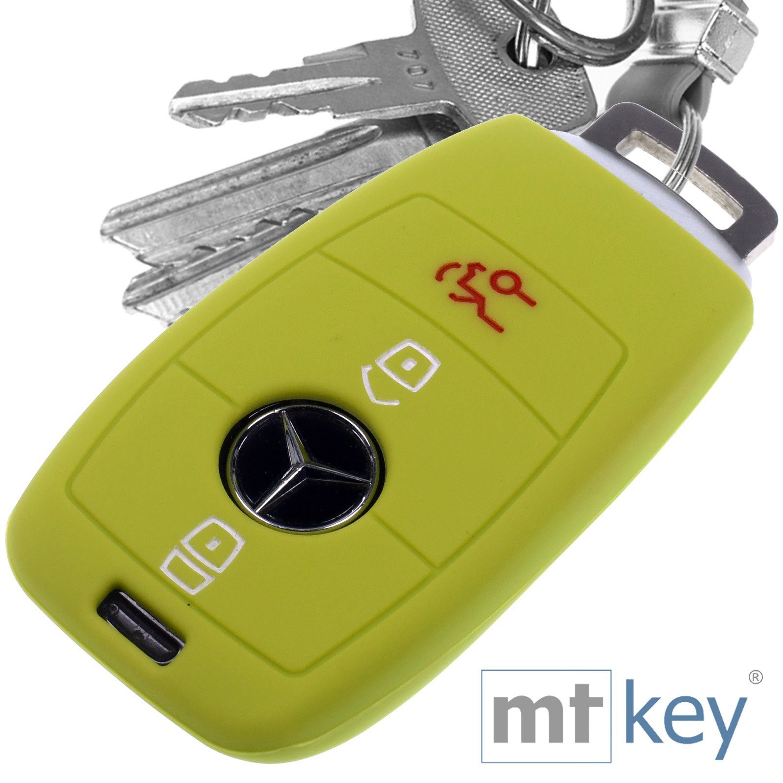 mt-key Schlüsseltasche Autoschlüssel Softcase Silikon Schutzhülle Apfelgrün, für Mercedes Benz E-Klasse W213 S213 C238 A238 3 Tasten KEYLESS