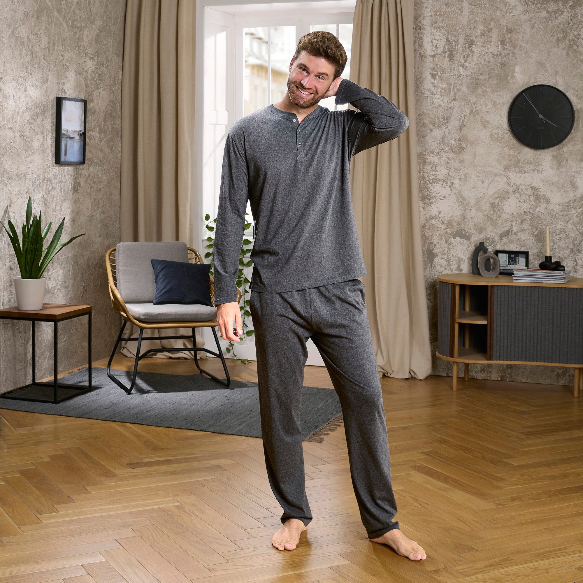 REDBEST Pyjamaoberteil Herren-Langarmshirt Single-Jersey Uni günstig online kaufen