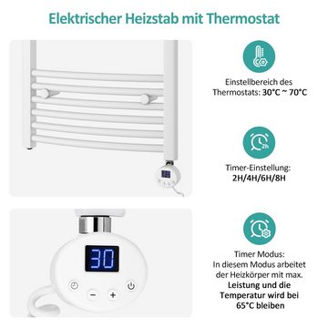 EMKE Elektrischer Badheizkörper Weiß 140x40cm 500W, mit Thermostat LCD Display Timing Funktion gebogene Form