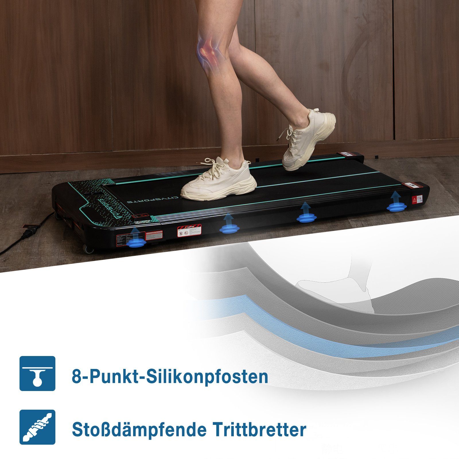 Schwarz-grün Treadmill CITYSPORTS Laufband Laufband, Underdesk Jogging Walking WP2S Pad