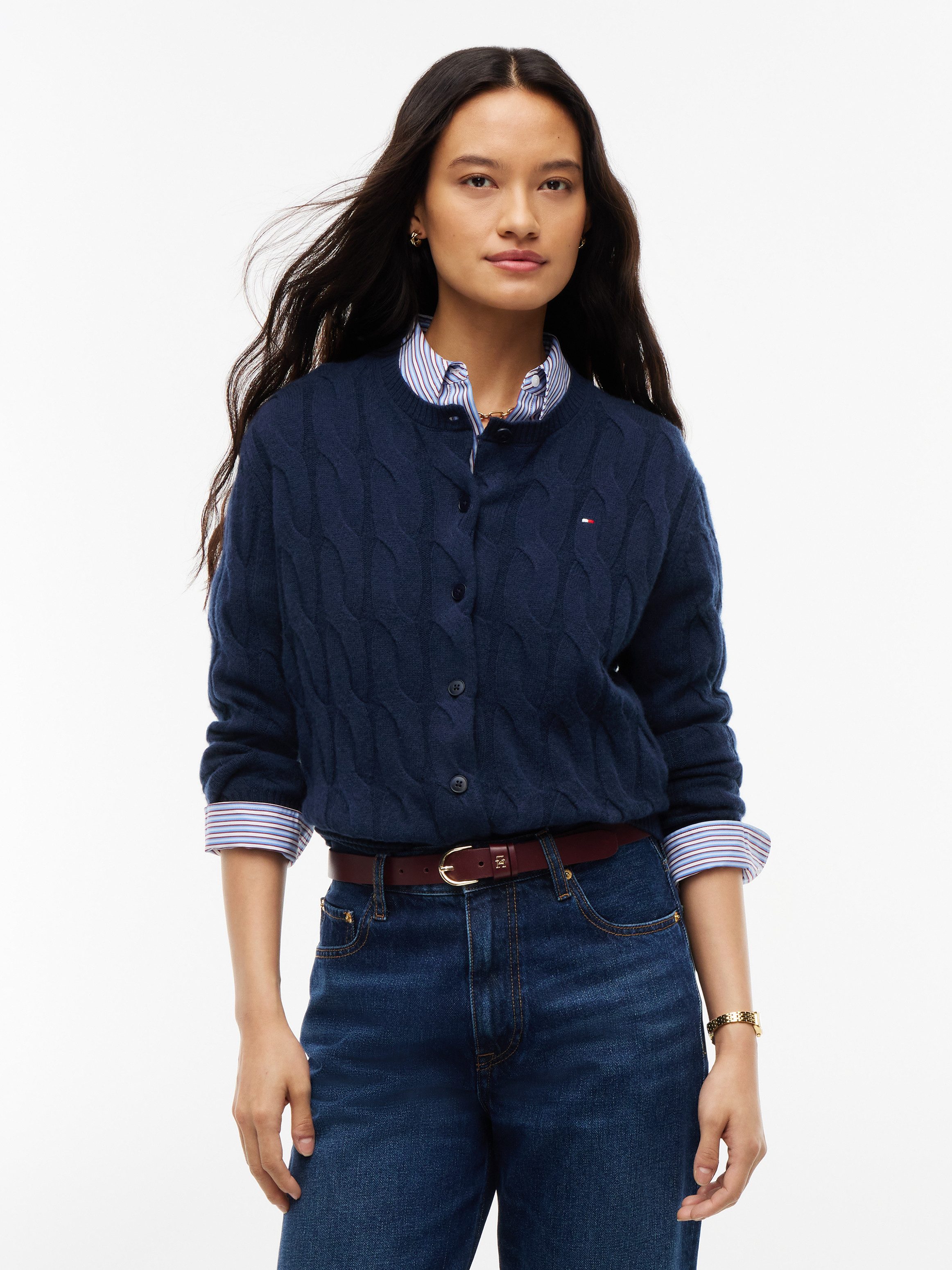 Tommy Hilfiger Strickjacke SOFT WOOL CARDI Wolle, Zopfstrickmuster