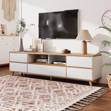 XDeer TV-Schrank TV-Schrank, Lowboard, Wohnzimmermöbel in Weiß und Holzfarben. Fächern und Türen im natürlichen Landhausstil.