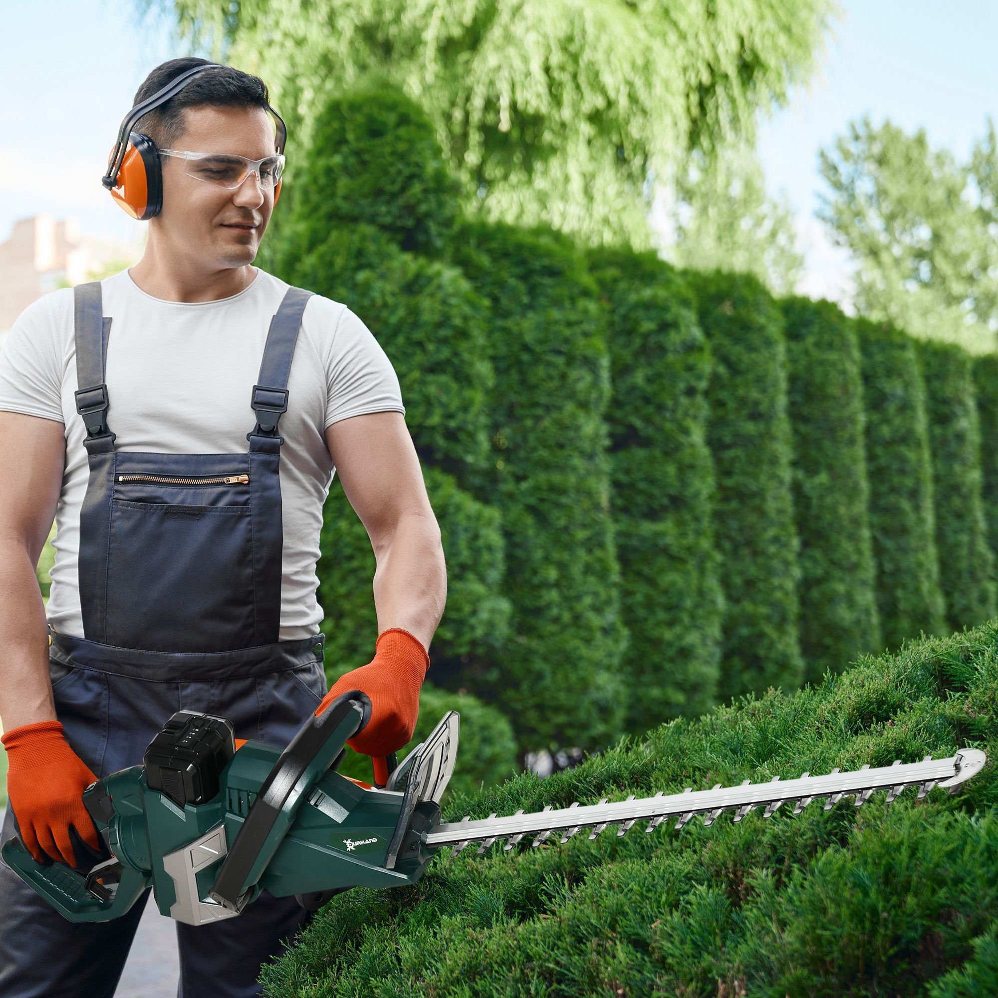 Durhand Heckenschere Elektro Heckenschere, (Set, 4-tlg., 1 x Elektro Heckenschere; 1 x Klingenschutz), Mit Schutz