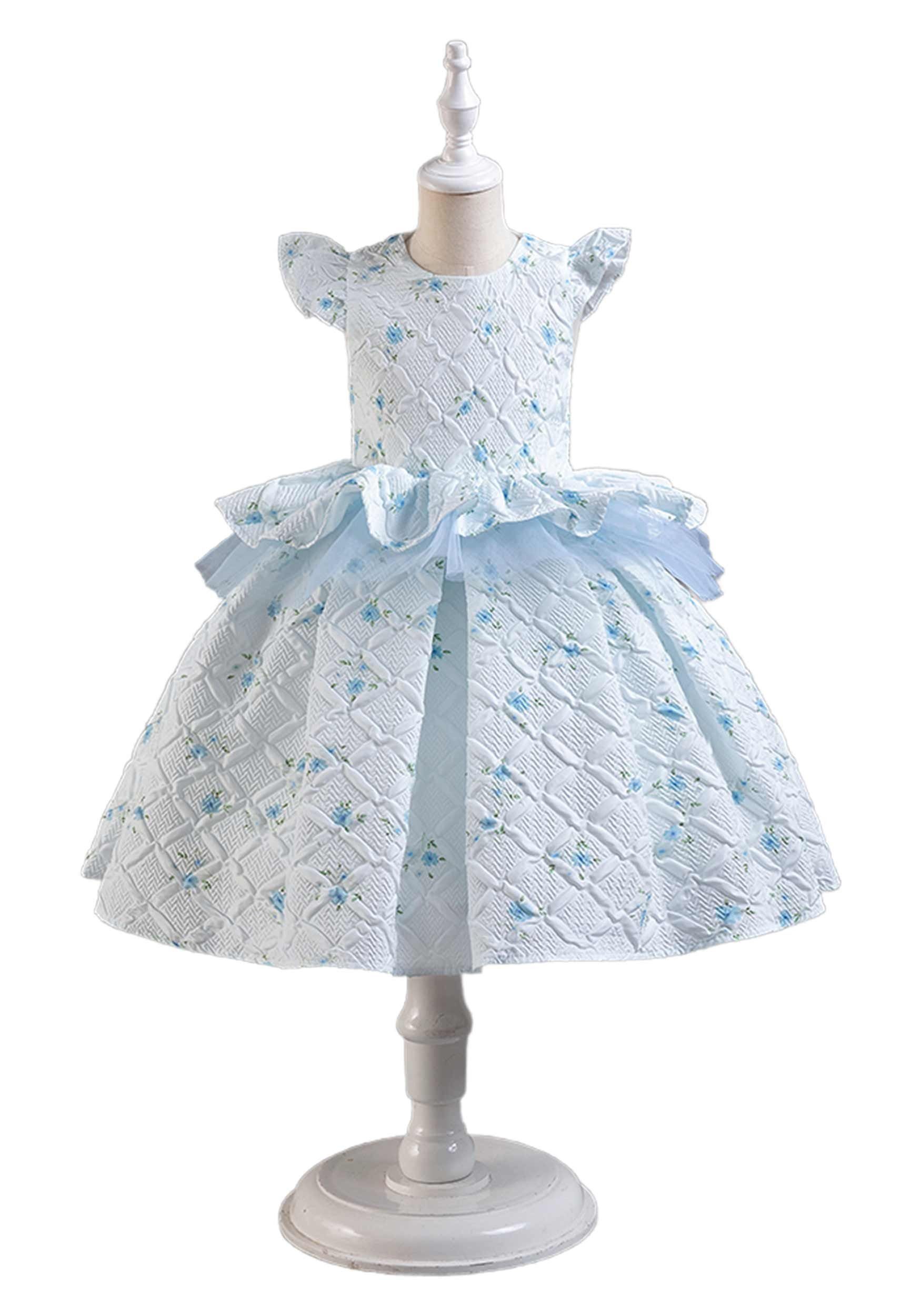 Daisred Tüllkleid Kinderkleider Blumenkleider Ballkleid Blau Prinzessinnenkleider