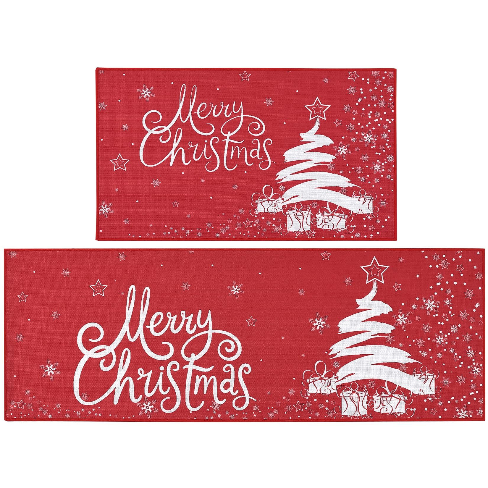 GarveeMore Küchenläufer 2‑tlg Weihnachts‑Küchenteppich‑Set 40×60+40×120cm, Weihnachtsmotiv, rutschfester Gummirücken, Polyester‑Gewebe für Küche & Eingang – Bild 3 von 5