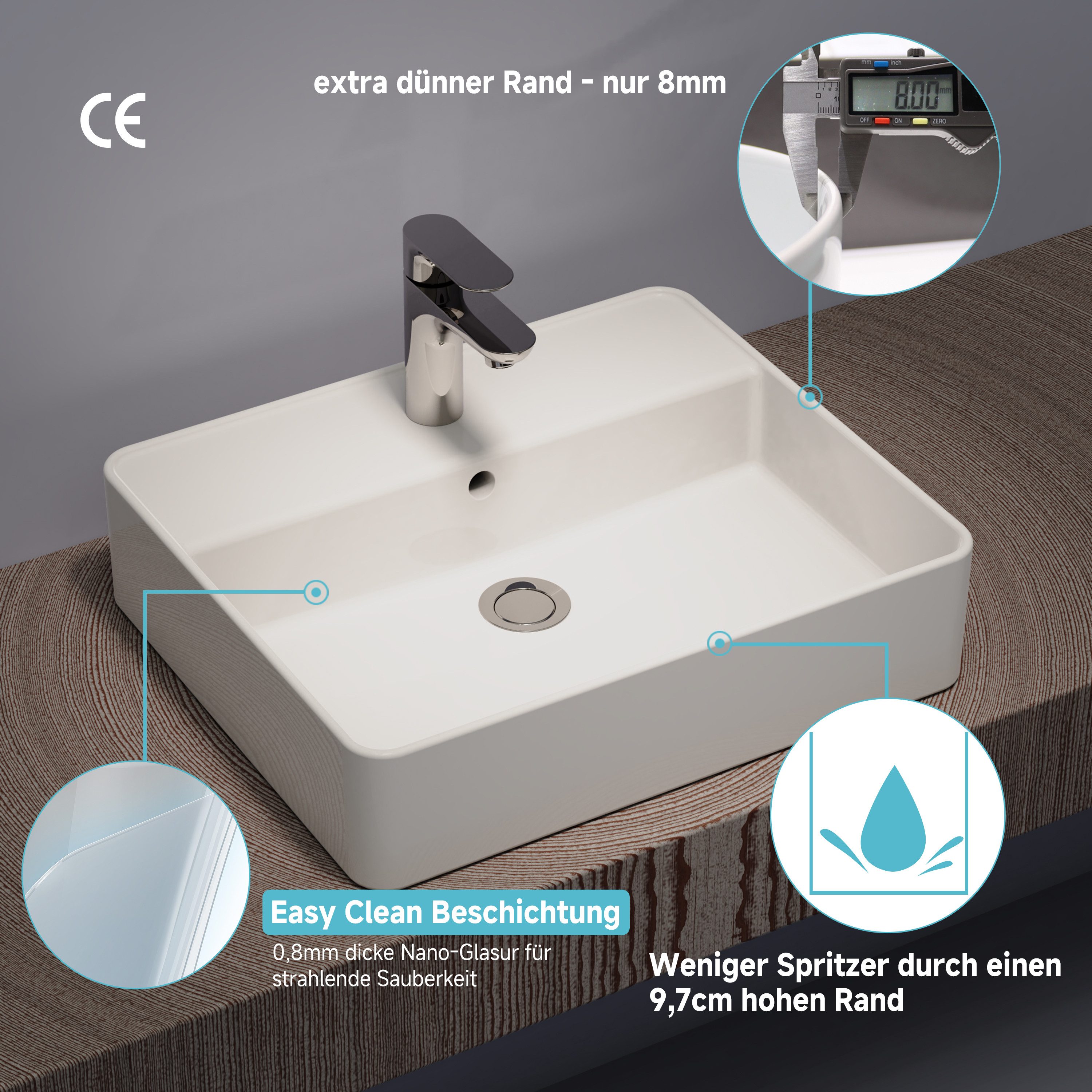 welltime Aufsatzwaschbecken, NANO Glasur